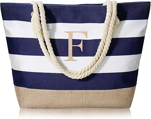 YOOLIFE Bolsa de lona impermeable con inicial, con cremallera, regalos personalizados para mujeres, cumpleaños, viajes, playa, esencial