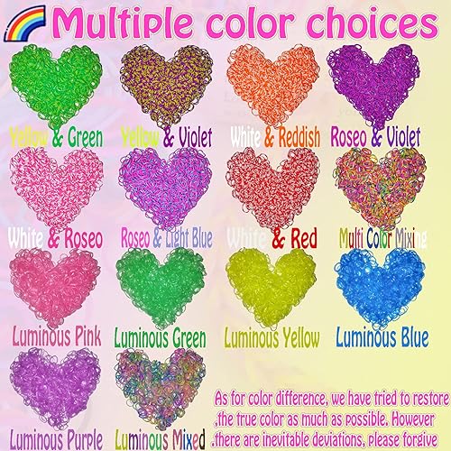 Miniatura 5 de Banda de goma de 900 colores mixtos luminosos con 24 clips en S y 1 ganchillo pequeño, elástico.