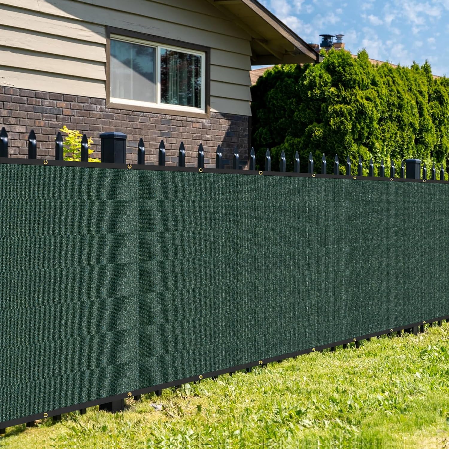SunnyRoyal 4' x 12' Green Privacy Fence Screen Heavy Duty Windscreen Mesh Fencing Shade Fabric with Brass Grommets for Outdoor Fence Garden Patio Swimming Pool