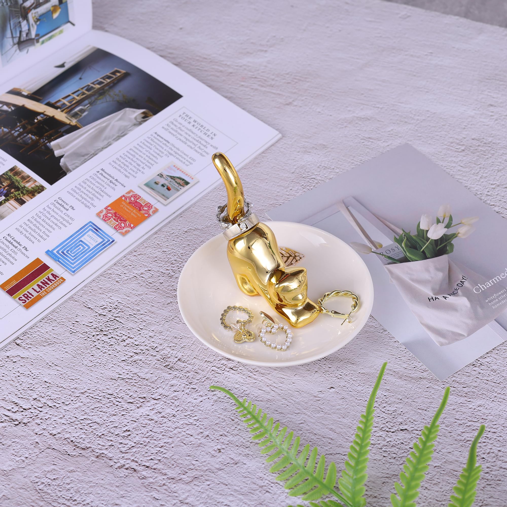 suruim Gold Cat Ring Holder Dish, Cat Jewelry Organizer for Rings, Earrings, Bracelets, Cute Cat Lover Gift for Women, Jewelry Tray Cat Themed Gifts for Mom, Girls, Friends, and Valentine's Day (Cat)