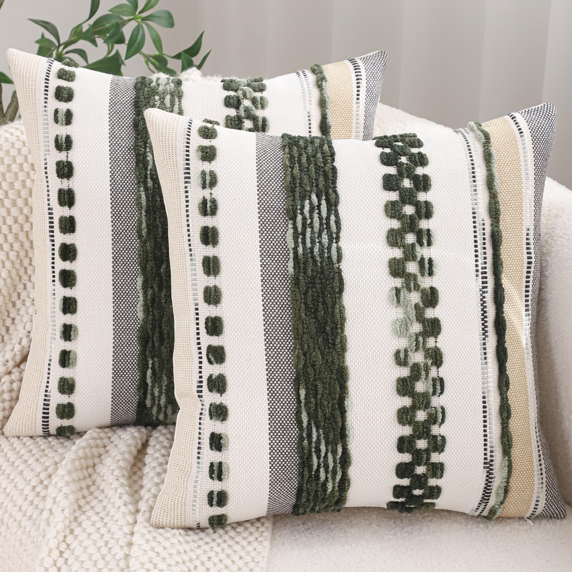 Tosleo Juego de 2 fundas de almohada decorativas de felpilla suave de 18 x 18 pulgadas, color verde