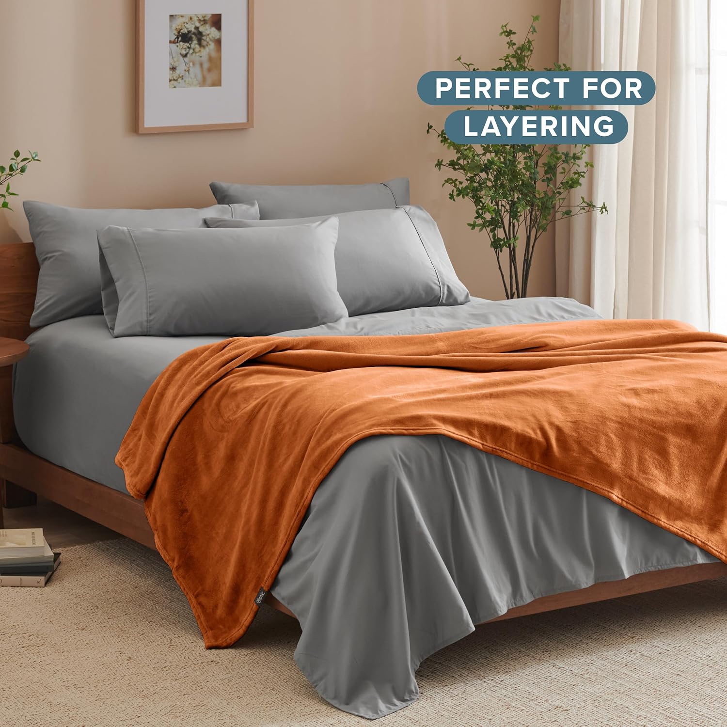 Bare Home Fleece Blanket - Throw/Travel - Ultra-Soft Lightweight for Bed, Sofa, and Couch - Luxury Microplush - Cozy Warm Blanket (Throw/Travel, Sienna)
