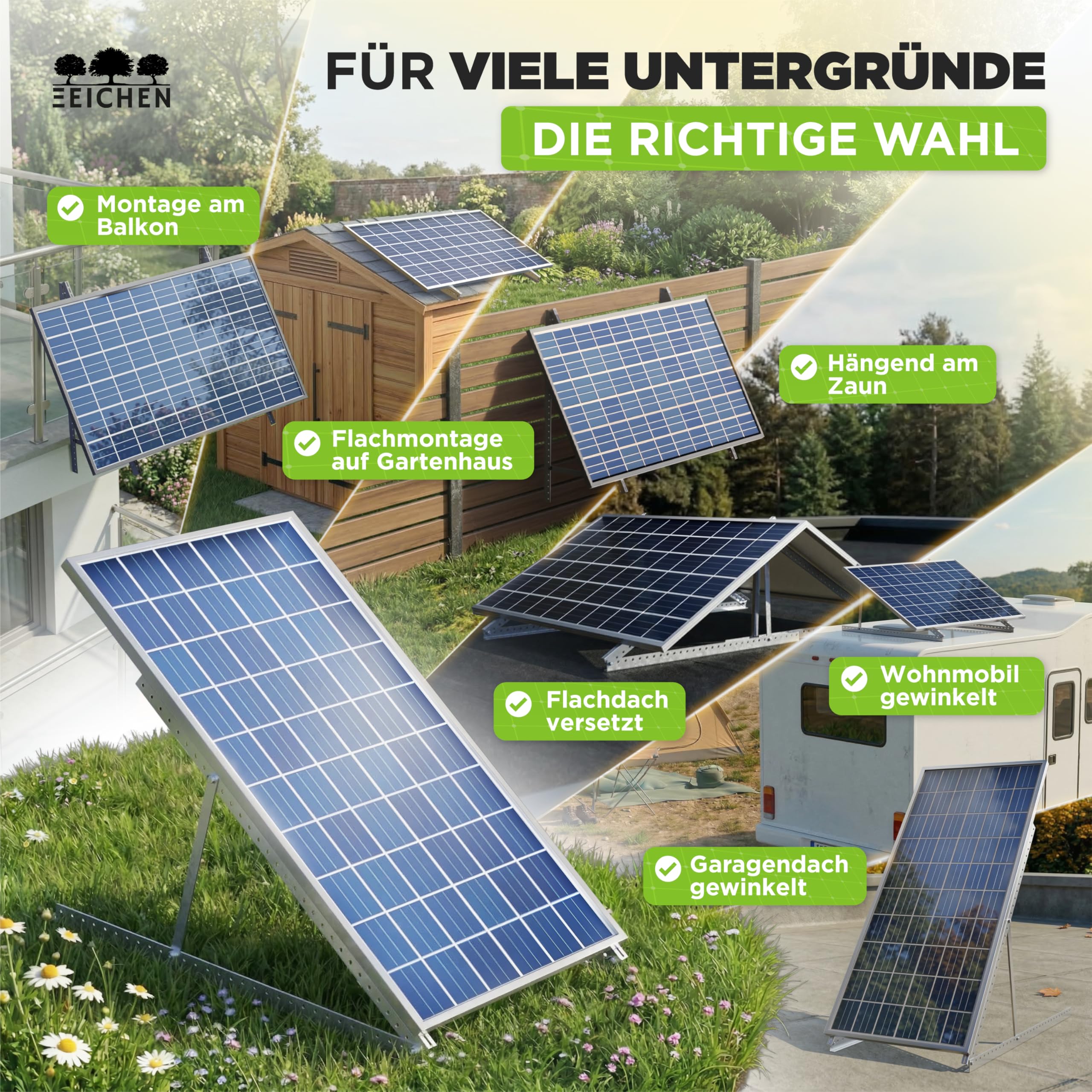 Drei Eichen - 4x Balkonkraftwerk Halterung.118cm stabiles 3mm Aluminiumprofil mit hochwertigen Edelstahl Schrauben für 2x Solarmodul Halterung. Befestigung für PV-Module Halterung Solarmodul 0% MwSt