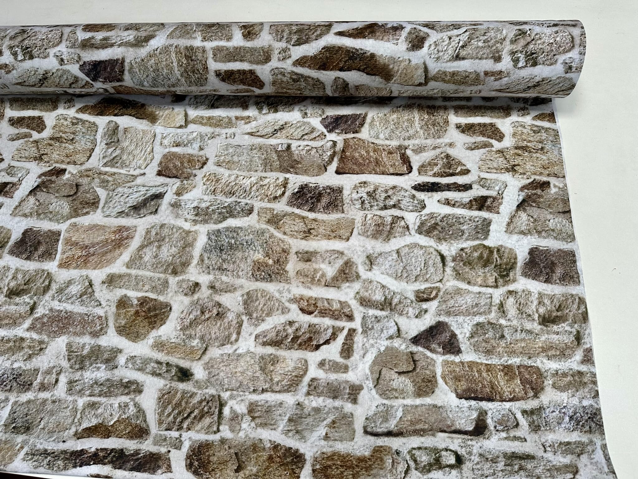 Homebuy Beige Stone Wall Brick Wall Print Curtain Upholstery Cotton Fabric Material - 55"/140Cm Wide - Sold By The Metre