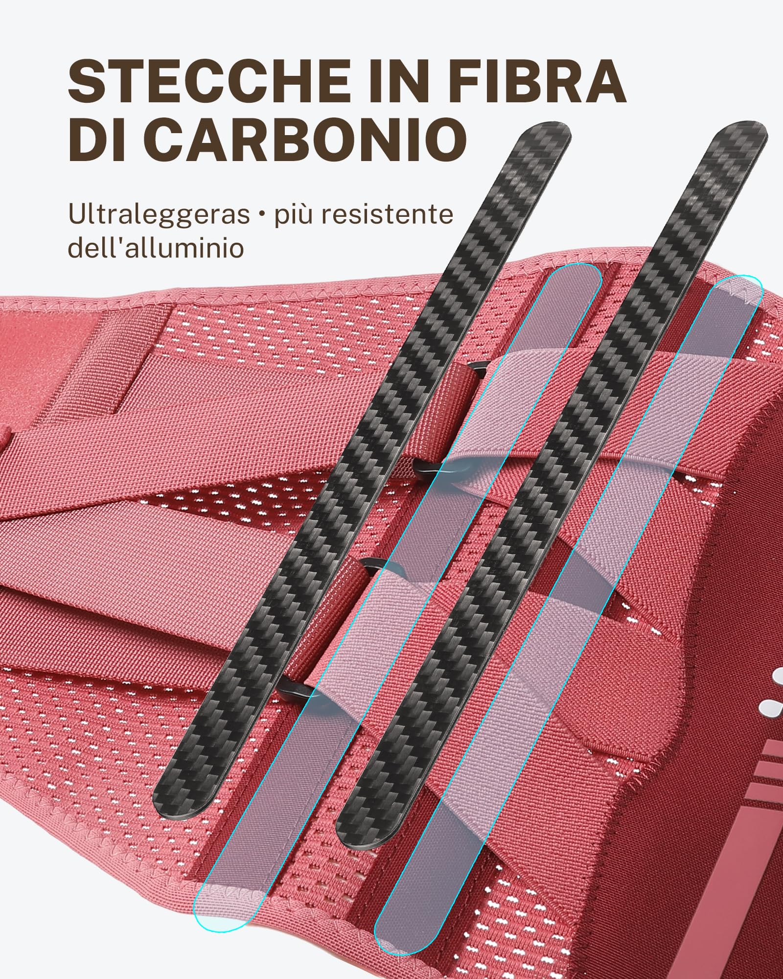 Fitomo Fascia Lombare Supporto Schiena con Supporto Ergonomico e Stecche in Fibra di Carbonio, Tessuto a Rete Ultra Fine, Fascia Elastica Lombare Donna per Lavoro, Postura, Rosso