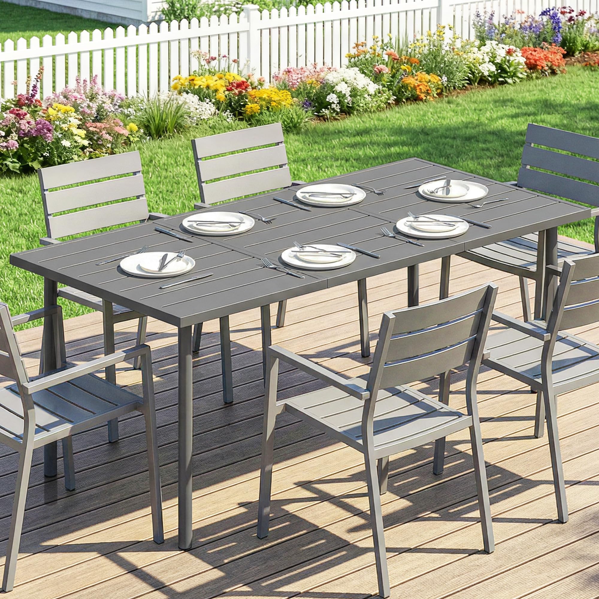 Outsunny Table de Jardin rectangulaire 165 x 80 cm métal Gris foncé