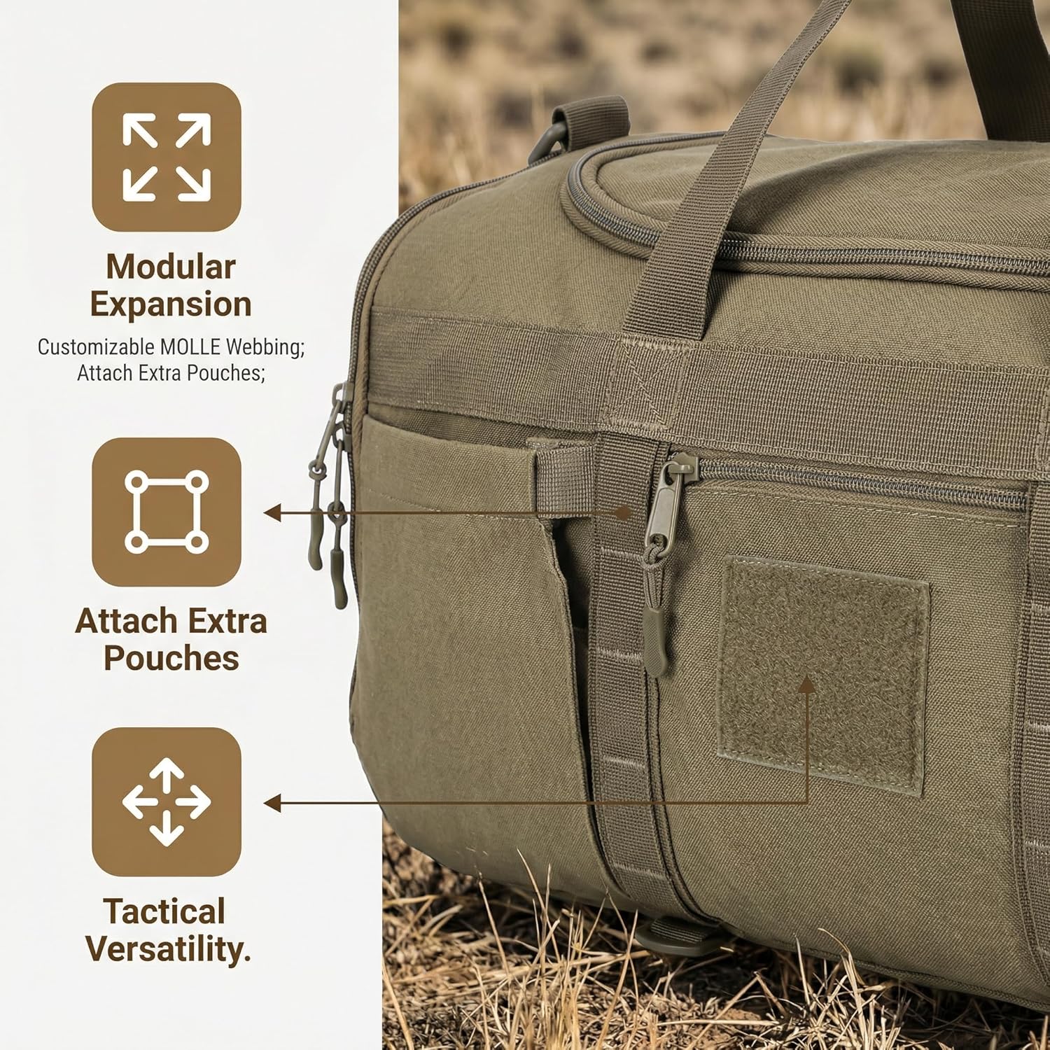 Large Capacity Tactical Duffle Bag with Shoe Compartment & MOLLE Webbing, Multifunctional Sports Gym Bag for Men Women, 45L Travel Overnight Backpack for Work (green)
