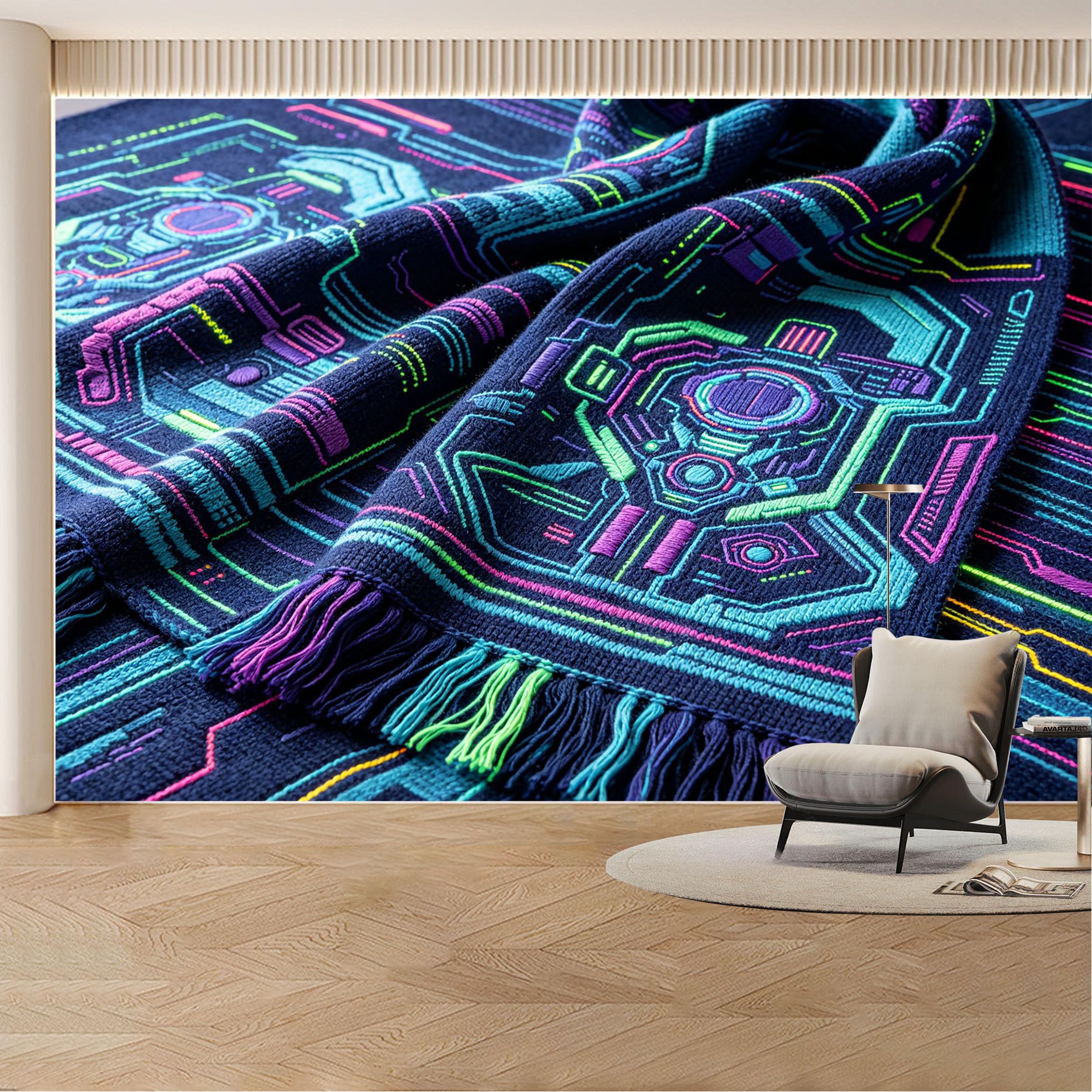 Custom Wall Mural Wallpaper Futuristic Circuit Design Landscape Modern 3D Effect Wall Decor Neon Cyberpunk Style Removable SelfAdhesive Large Photo for Living Room， Bedroom， Office