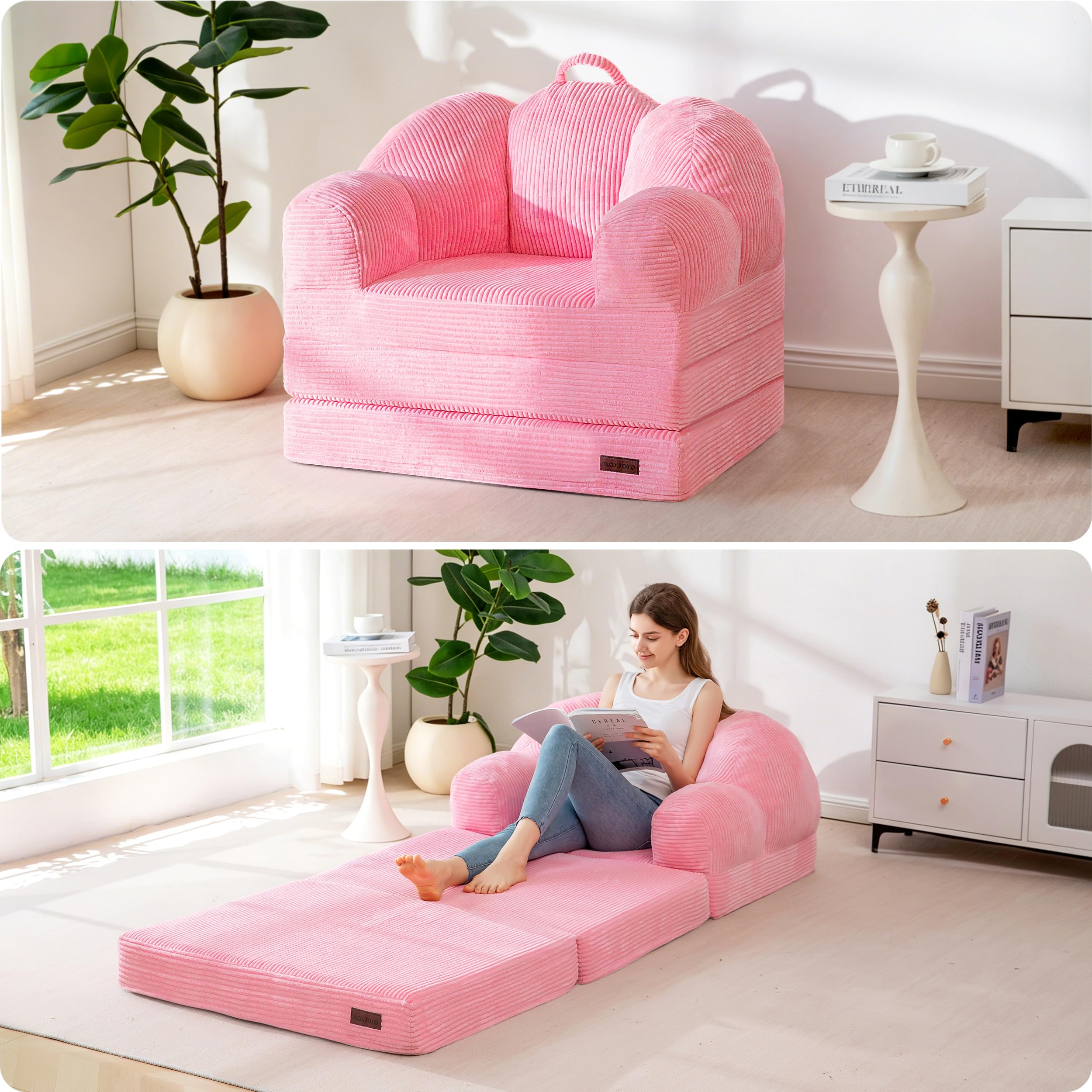 MAXYOYO Folding Sofa Bed with Backrest, Floral Shaped 2 in 1 Convertible Sofa to Comfy Faux Fur Bean Bag Chair for Adults, Floor Sleeper Couch Chair with Handle, Couch Bed for Bedroom & Living Room — image 1