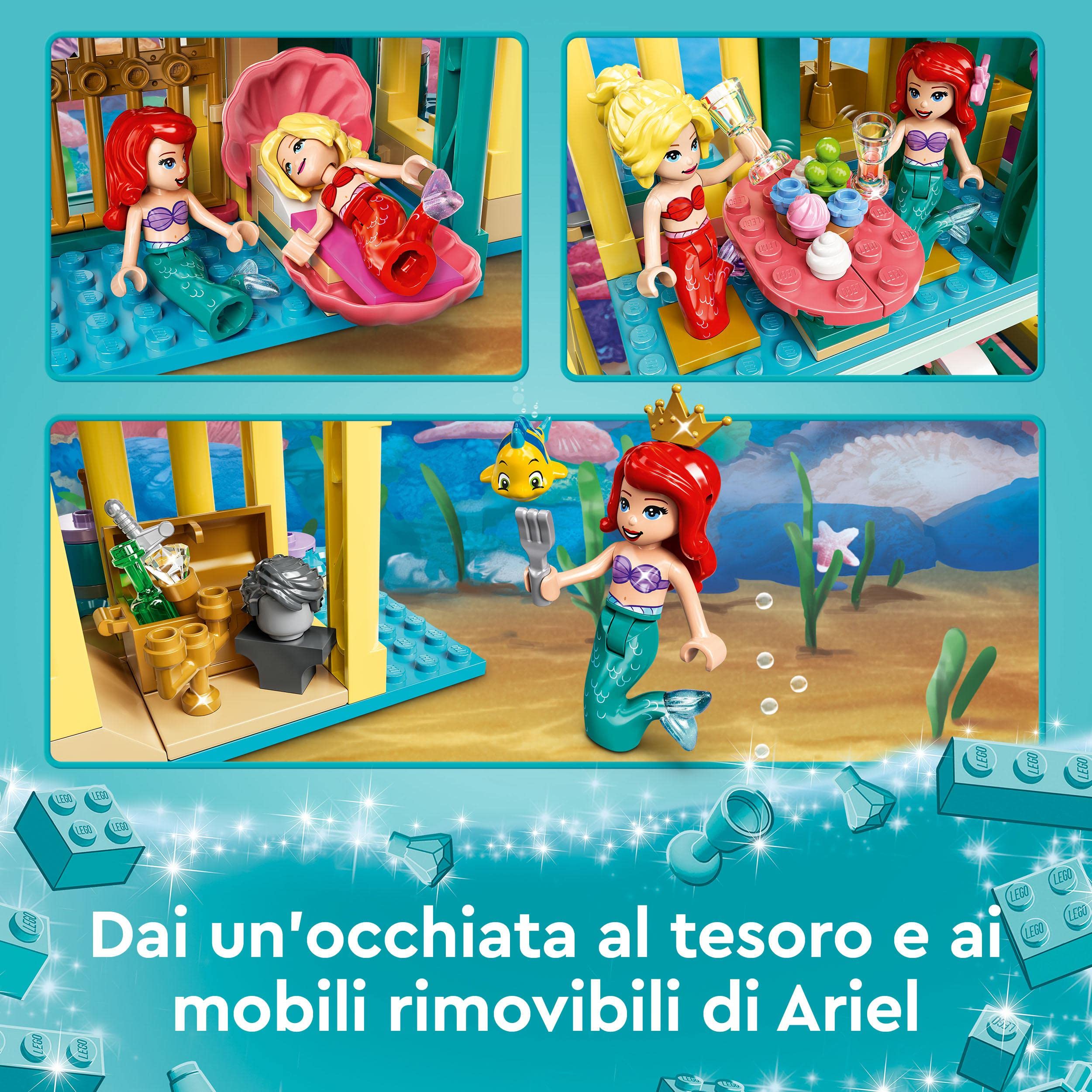 LEGO 43207 Disney Il Palazzo Sottomarino di Ariel, Castello Giocattolo con Mini Bamboline della Sirenetta, Giochi per Bambini dai 6 Anni in su