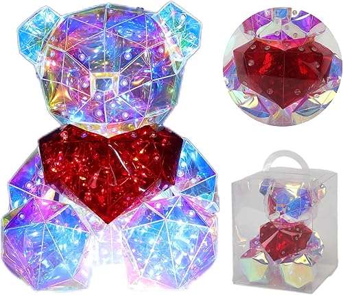 IQQDEBE Osito de peluche, luz nocturna, día de la madre, cumpleaños, boda, para mamá, mujeres, hombres, decoración del hogar con luces LED para
