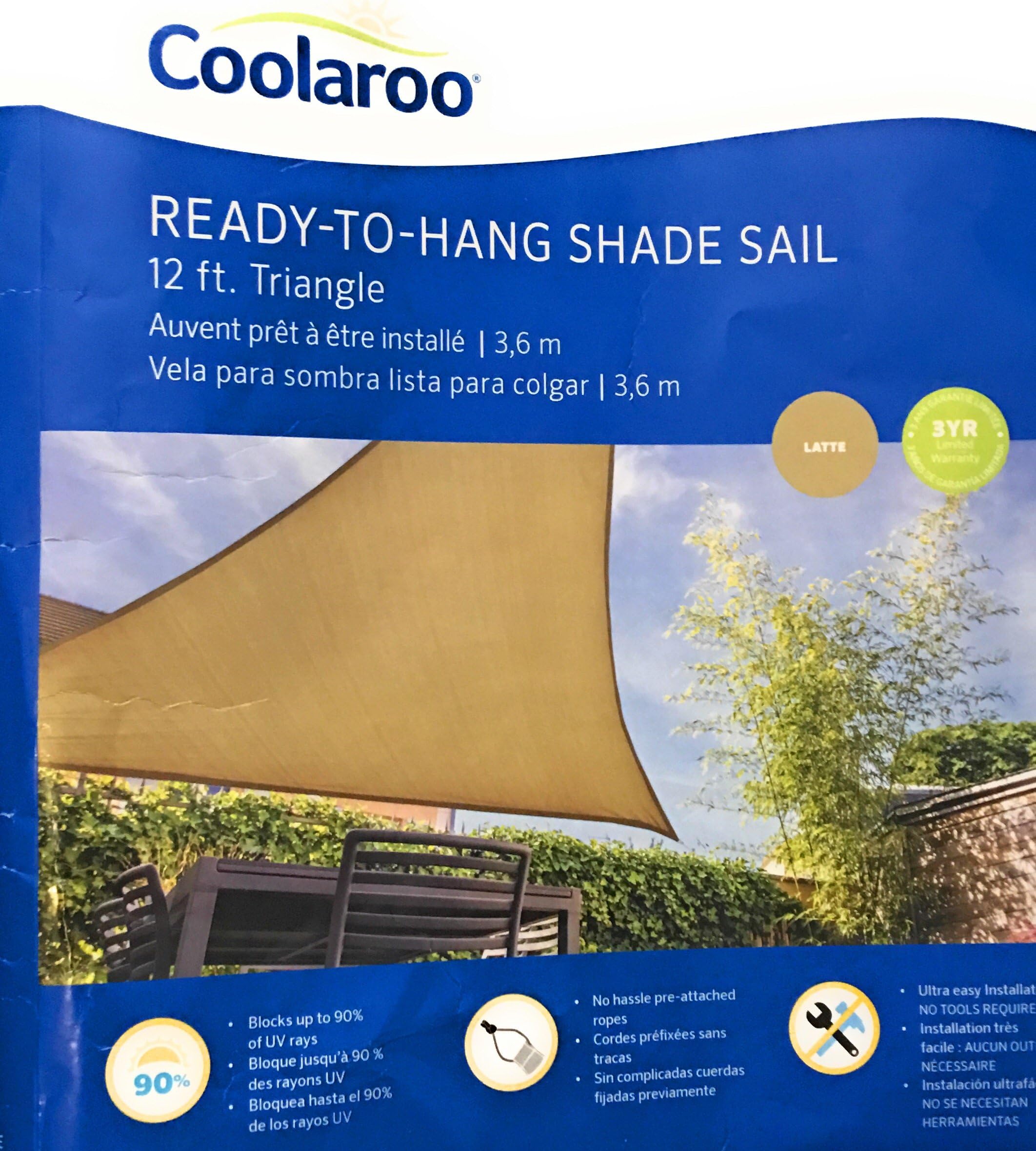 Coolaroo Shade Sail, Triangle Ready to Hang Shade Sail, 12 inches, Latte