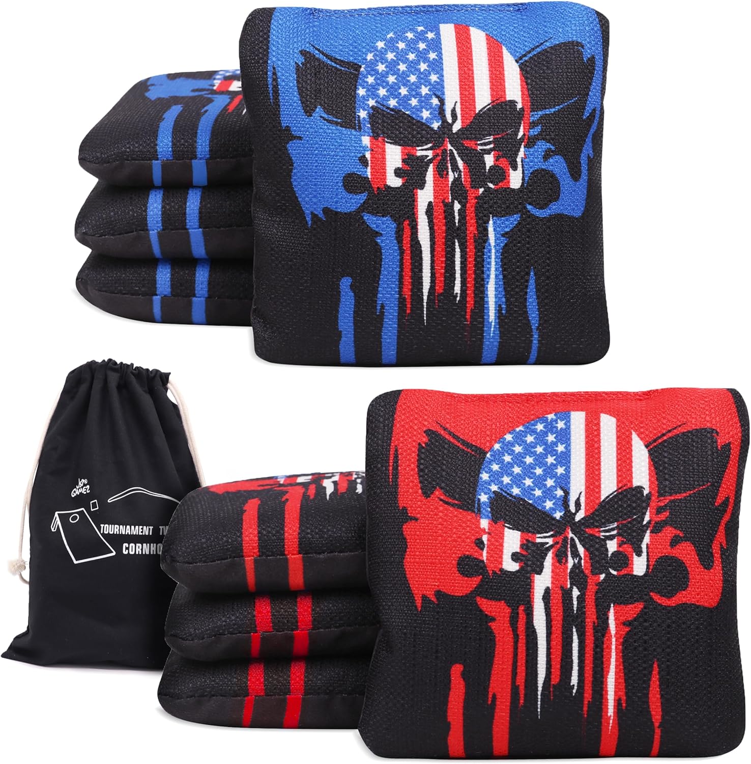 Professional Tournament Cornhole Bags Set of 8 Regulation 6x6, 1516 oz | Dual-Sided Slick & Stick | Quad-Stitched Durability | Premium Resin Fill | Includes Carry Bag