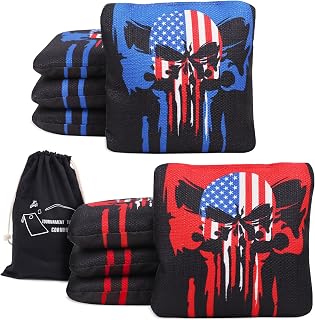 Professional Tournament Cornhole Bags Set of 8 Regulation 6”x6”, 15–16 oz | Dual-Sided Slick & Stick | Quad-Stitched Durability | Premium Resin Fill | Includes Carry Bag