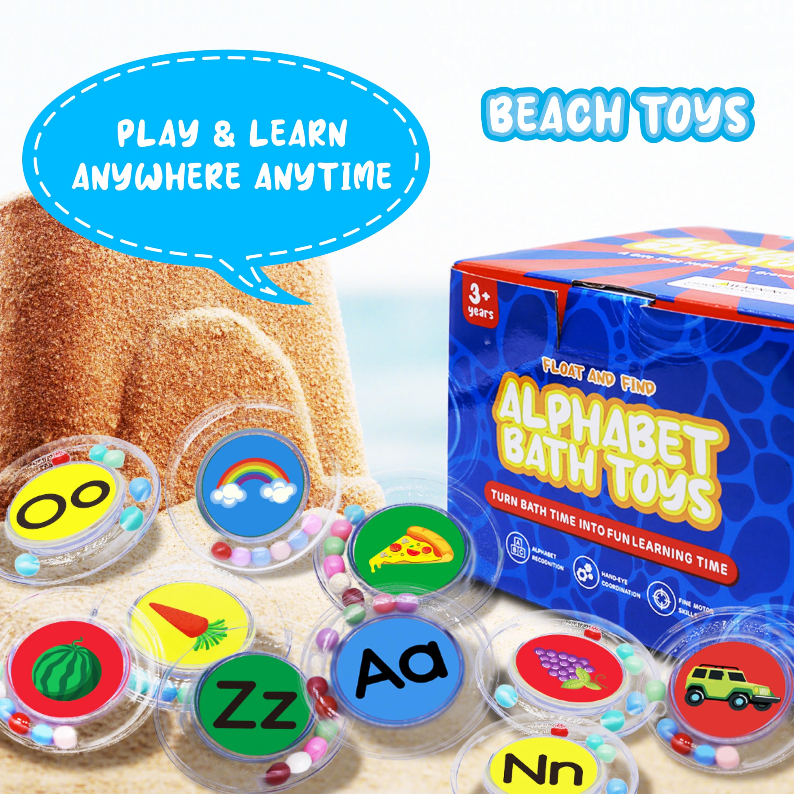 Anillo de juguete de baño con letras flotantes del alfabeto, juguete de baño antimoho, juego de juguetes para piscina de agua con bolsa de malla, para niños de 2 a 3 y 4 años
