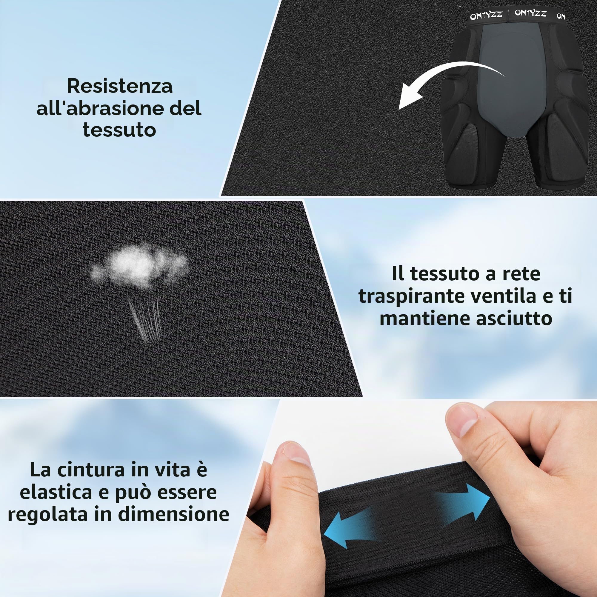 Pantaloni Protettivi 3D per Anca Sedere Coccige Pantaloncini Protettivi Imbottiti per Skateboard Sci Protezioni da Snowboard