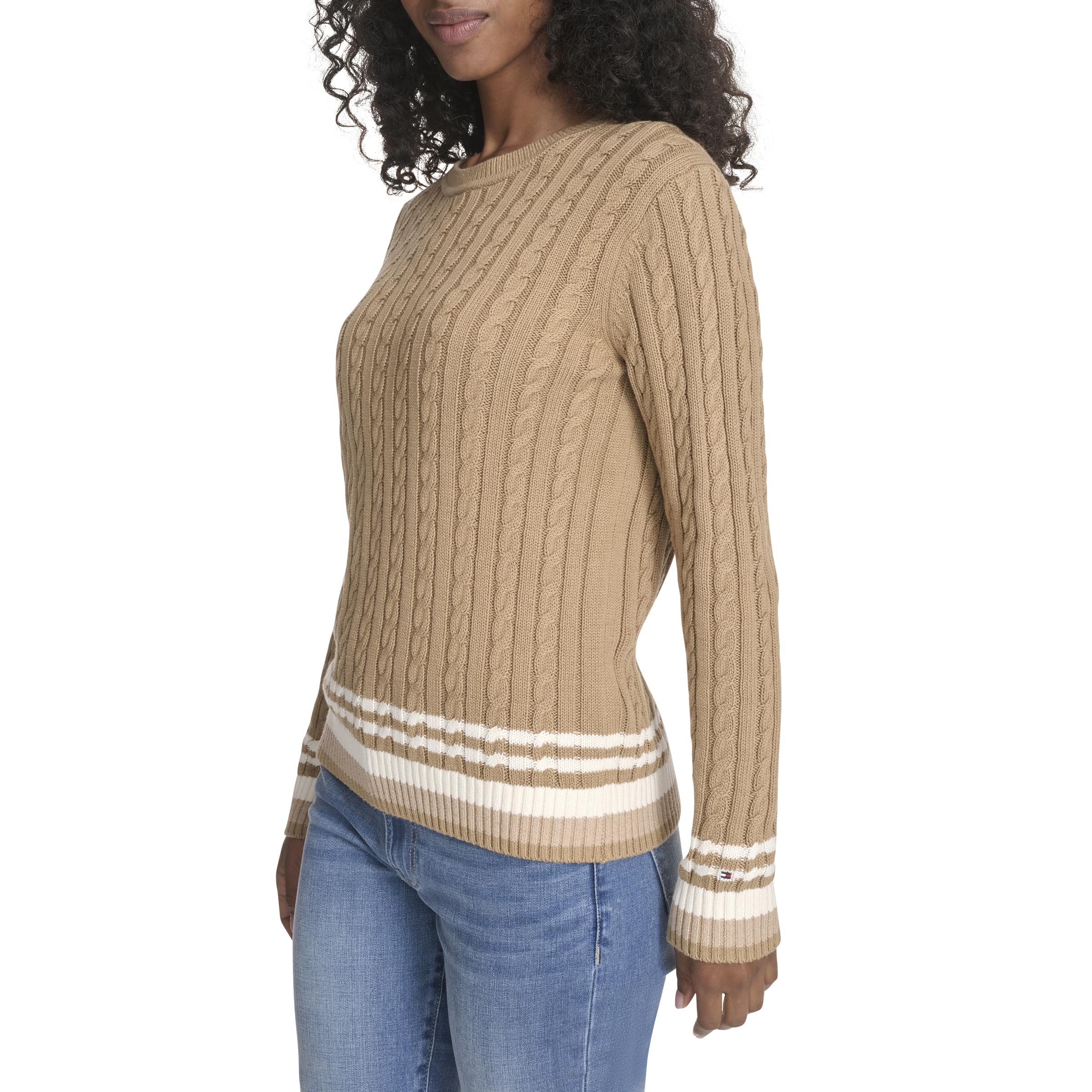 Tommy Hilfiger Cotton Crewneck Cable Sweater Suéter pulóver Mujer (Pack de 1)