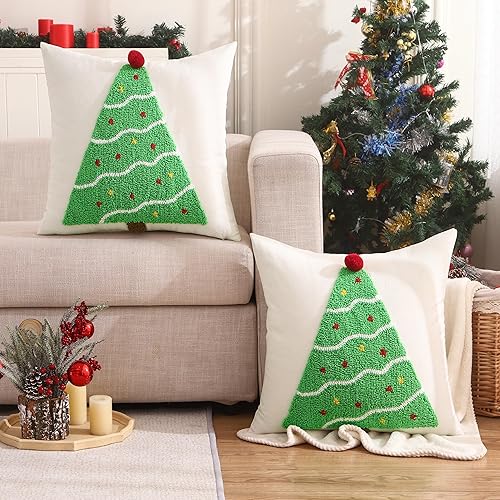 Miniatura 3 de Juego de 2 fundas de almohada de Navidad de 18 x 18 pulgadas, color verde, decoración de fiesta de Navidad, fundas de cojín suaves para sofá, cama,