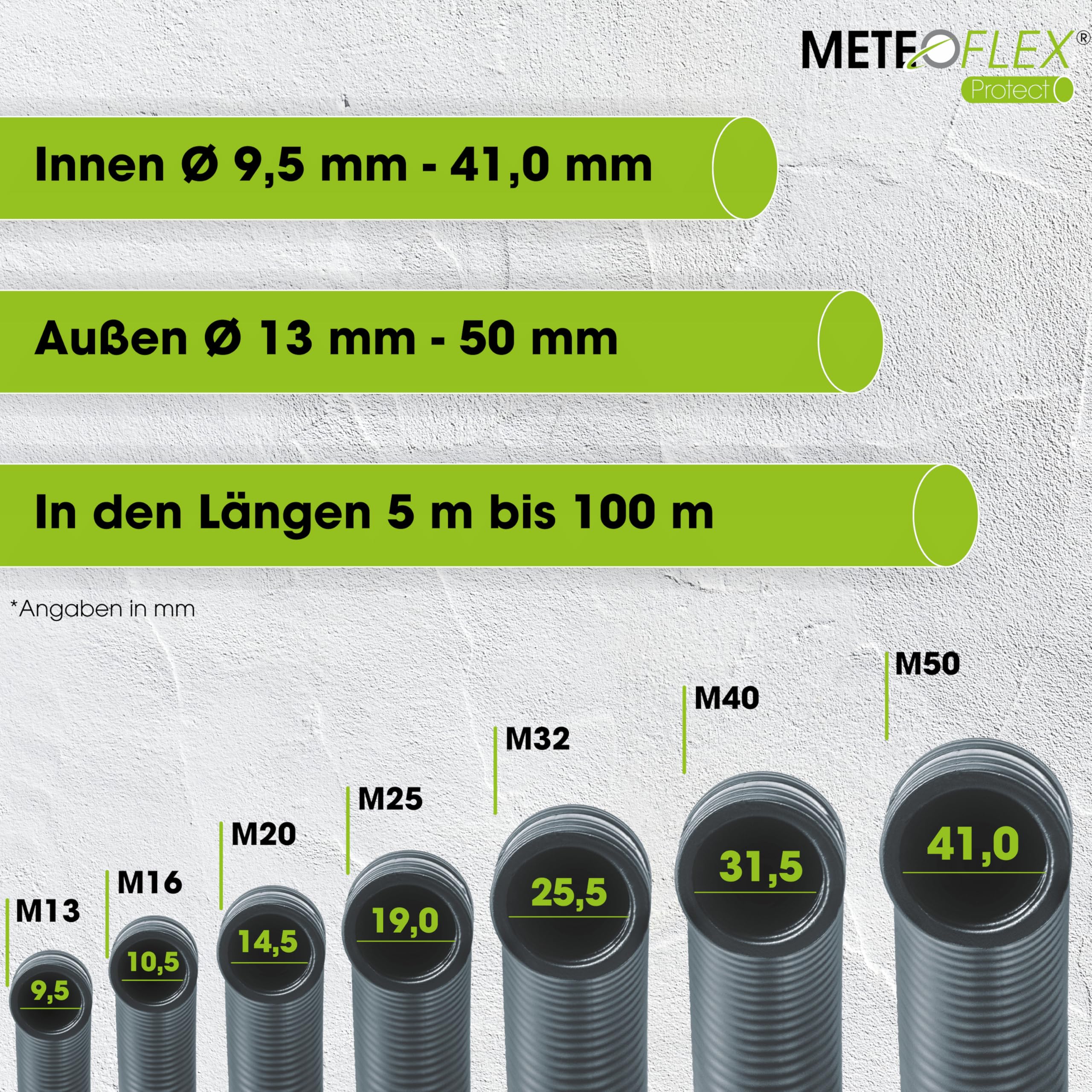 METEOFLEX PROTECT Leerrohr mit Zugdraht/Einzughilfe 750N M20 / M25 / M32 / M40 / M50 aus HDPE - Wellrohr für Erdreich, Erdverlegung, Außenbereich, Beton - hohe Druck- & Schlagfestigkeit (M32-25m)