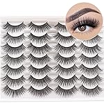 Losha Eyelashes Natural Look Faux Mink Lashes Pack Handmade Wispy False Eyelashes 14 Pairs Eye Lashes (F61)