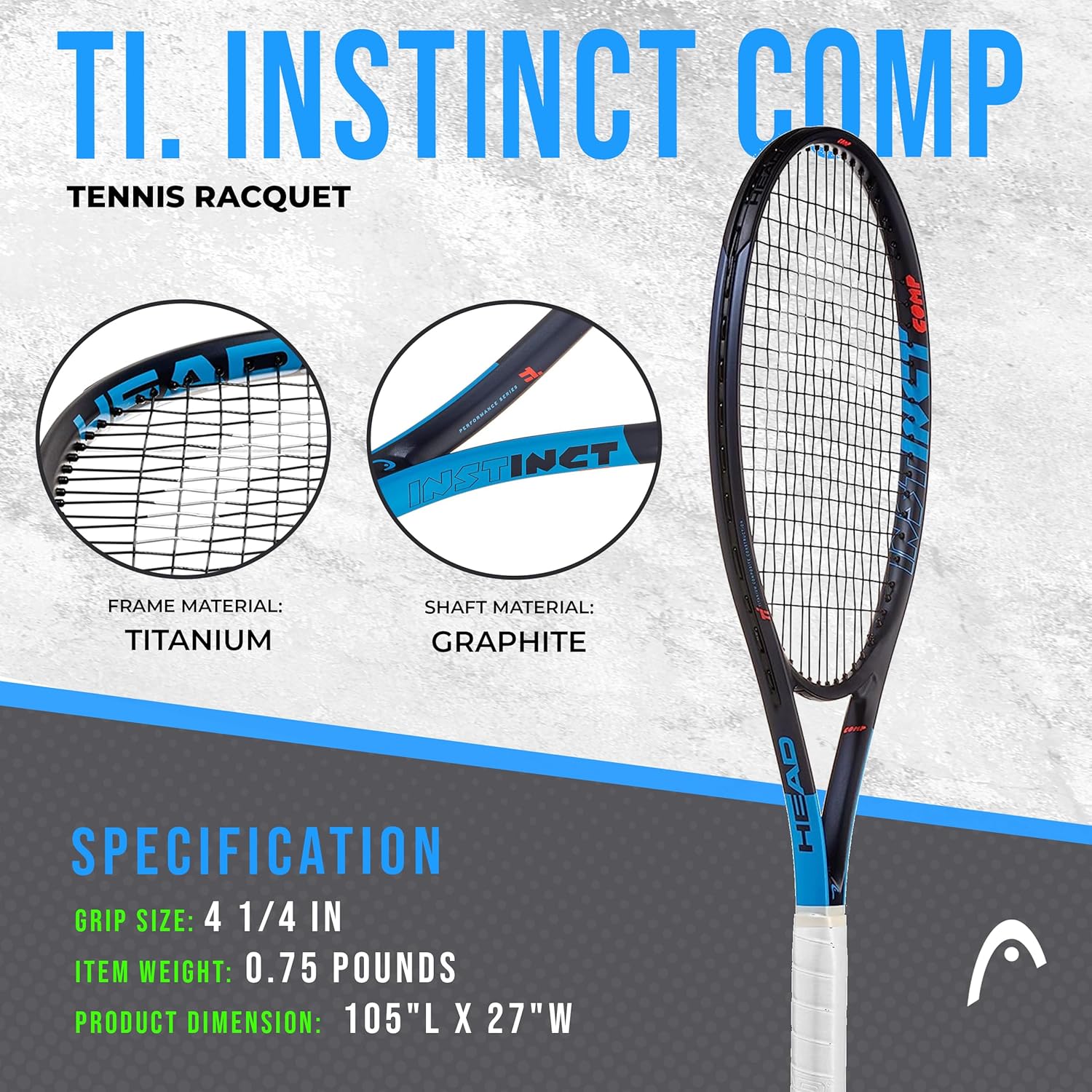 HEAD Ti. Instinct Pre-Strung 27 in. Black/Blue Tennis Racquet HEAD Ti. Instinct Pre-Strung 27 in. Black/Blue Tennis Racquet