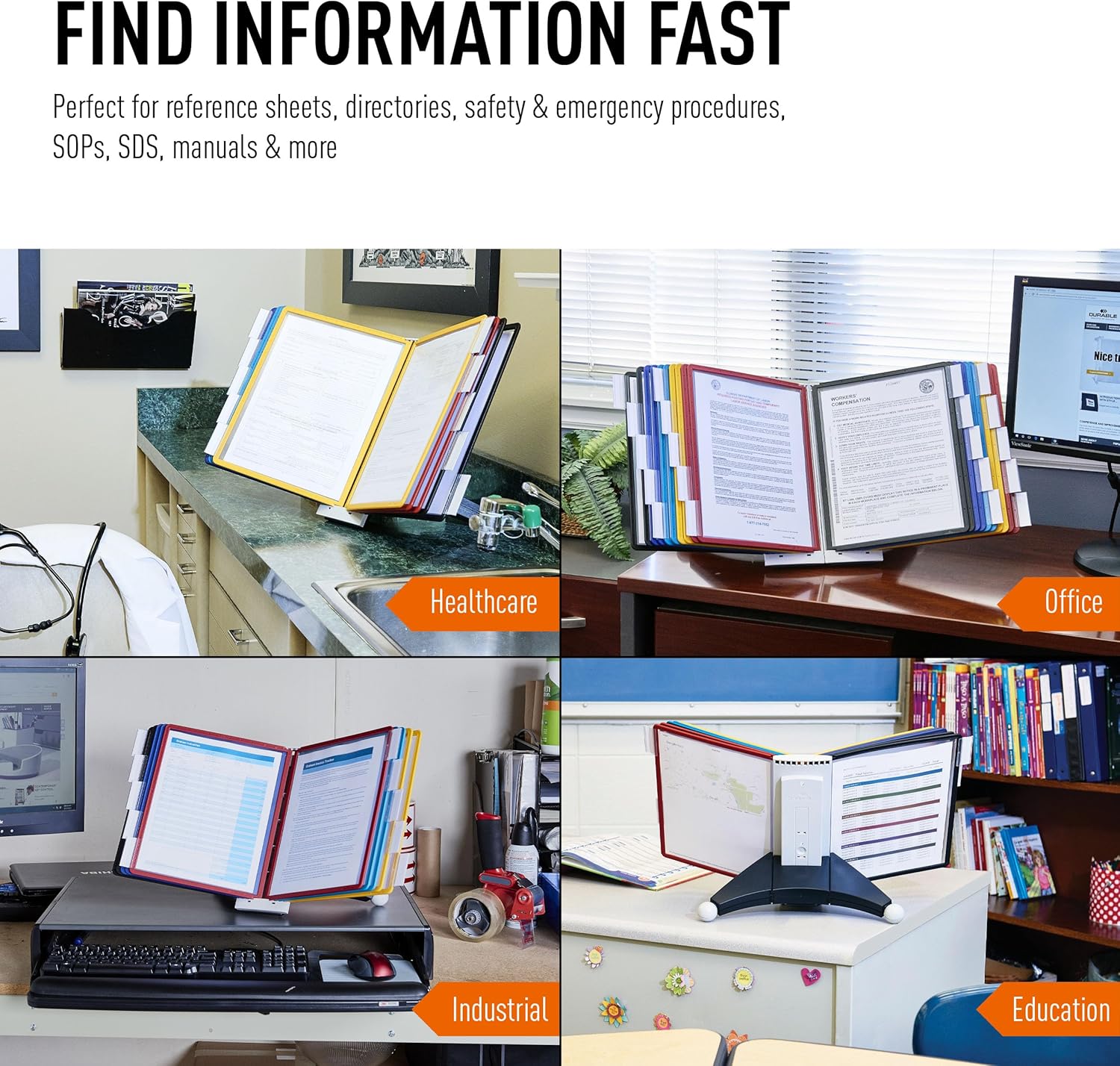 Durable Desktop Reference System with 10 Double-Sided Panels - Letter-Size 8.5" x 11" Inches - Assorted Colors SHERPA Design - Desk Reference Organizer