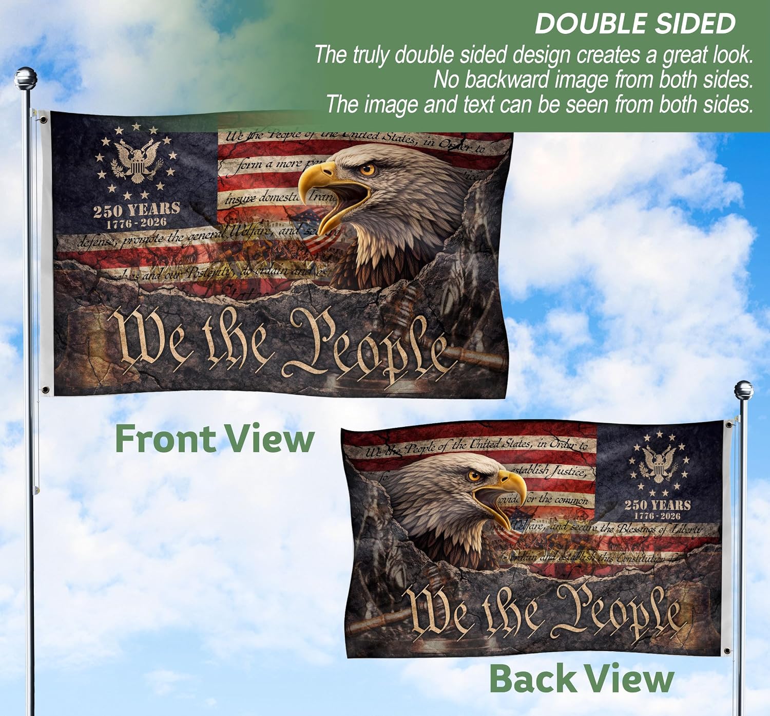 We The People Flag, 1776-2026 250th Anniversary Flag With Brass Grommets, American Flags With Eagle, Double-sided Printing, Patriotic Flags Decor House, 250th Anniversary Banner 3x5 Ft 2