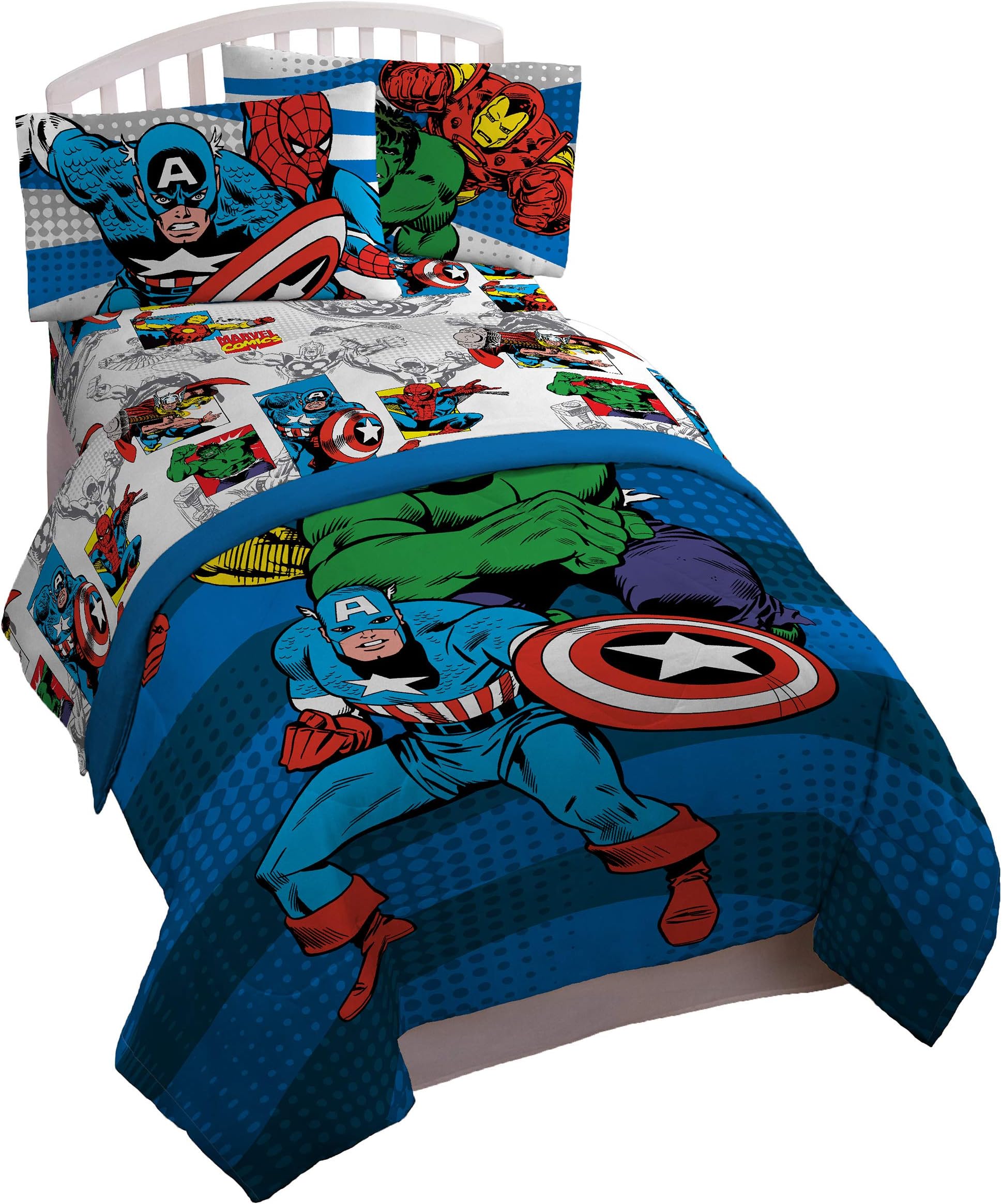 Jay Franco Marvel Comics Avengers Good Guys 4 Piece Twin Bed Set, Blue