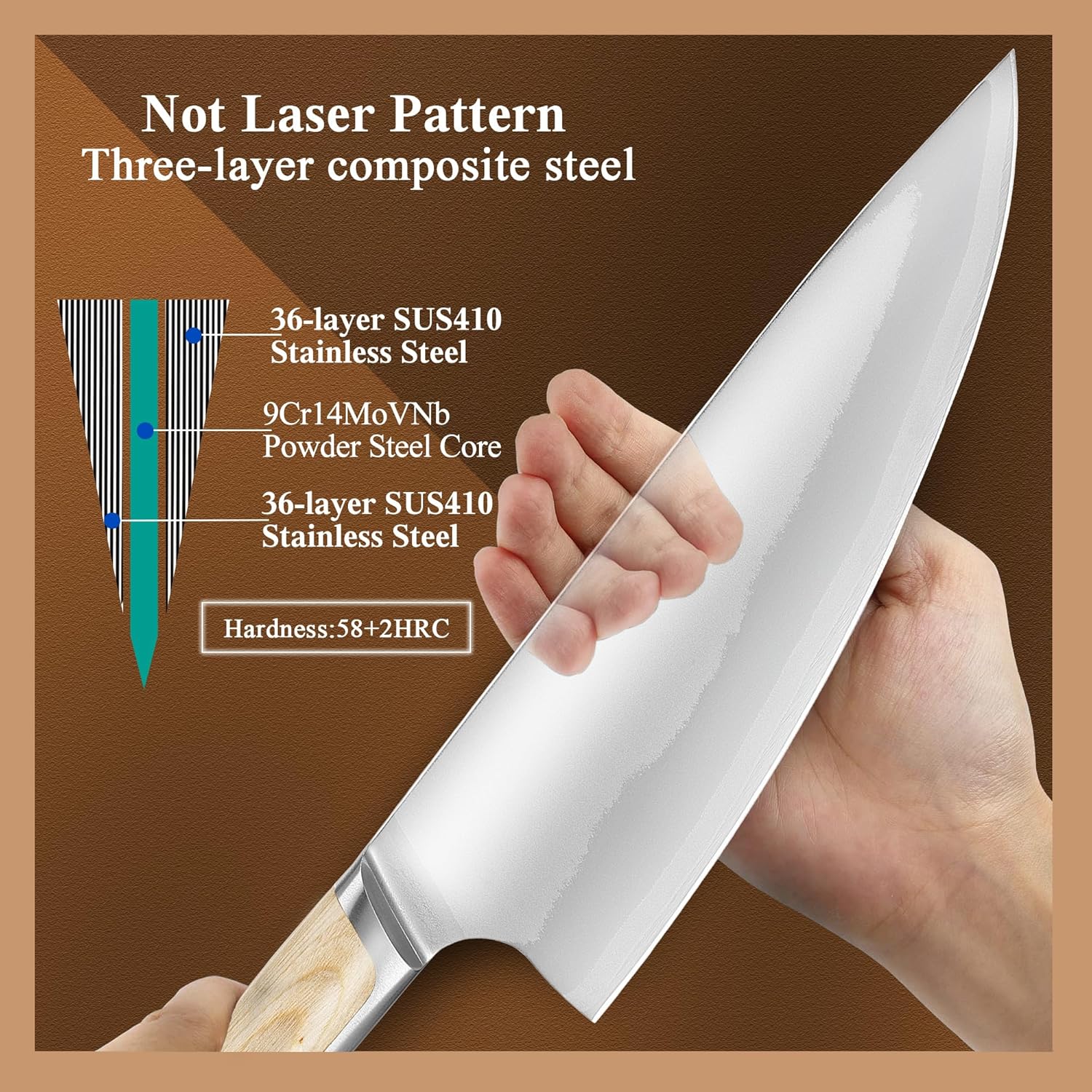 10" Japanese Chef Knife, Kitchen Knife in Japanese High Carbon Steel, Ultra Sharp Kitchen Knives and Full Tang Handle Chef's Knife 8 inch, Non-slip Ultra Sharp Cooking Knives - Image 6