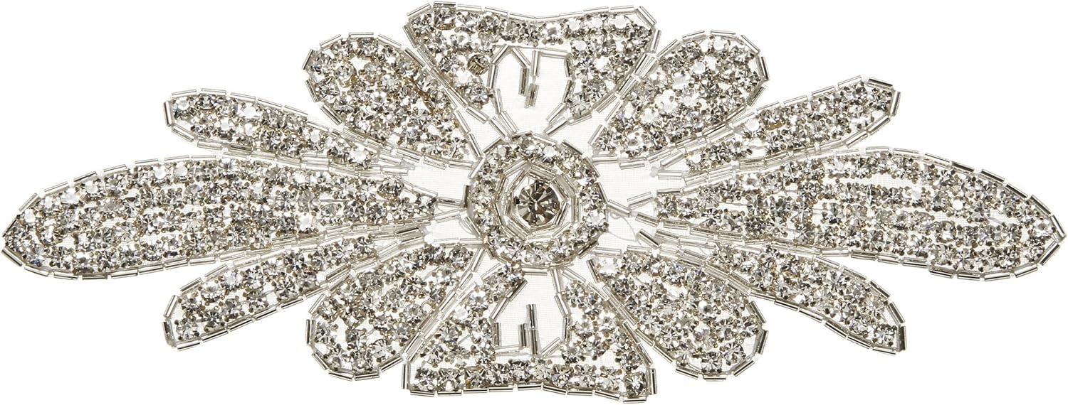 Darice David Tutera Rhinestone and Bead Flower Applique, 7.5-Inch