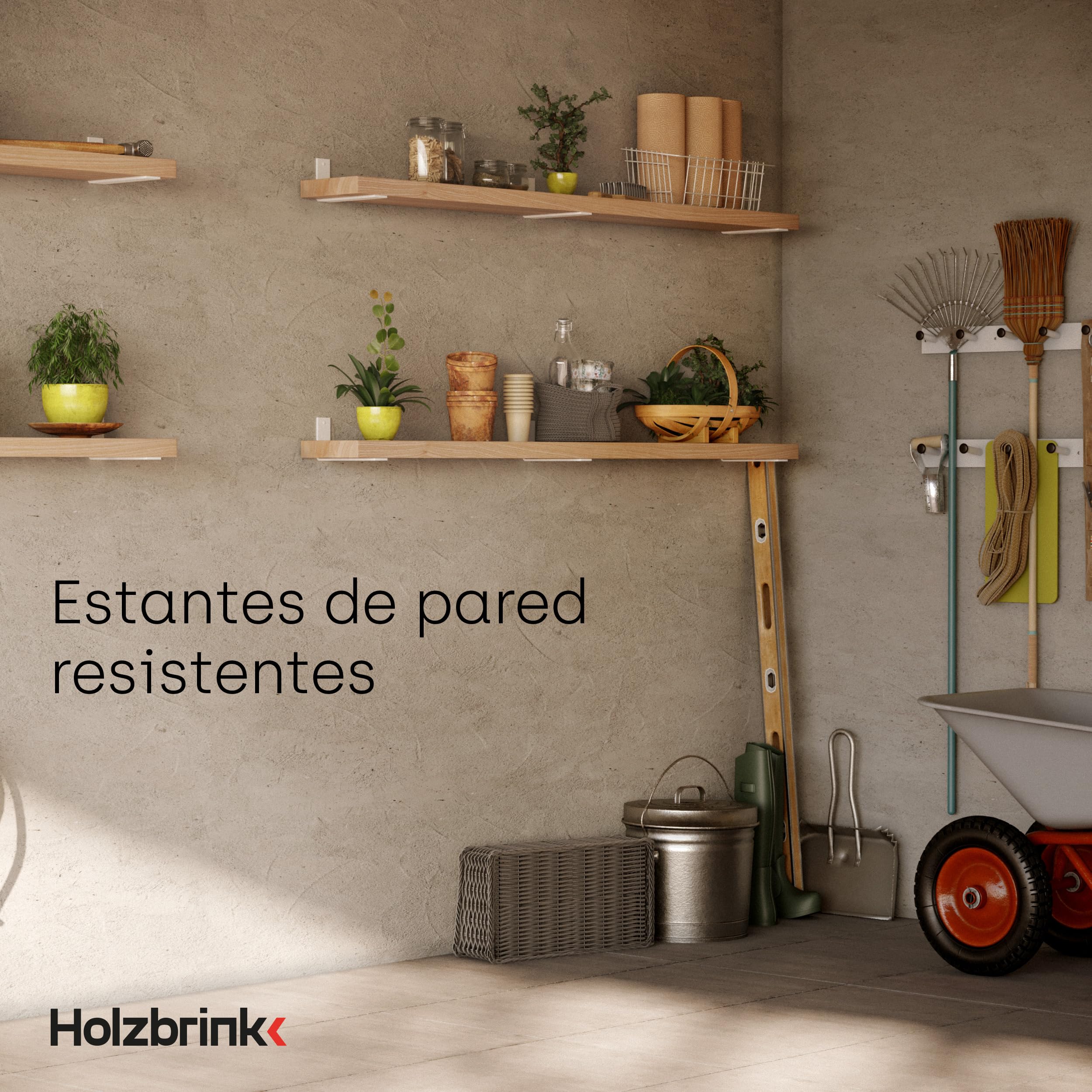 HOLZBRINK Escuadra de metal para baldas, soporte para estantes de pared, estante de pared DIY, Blanco 300x100x40 mm, 6 piezas, HLR-L-300-9016