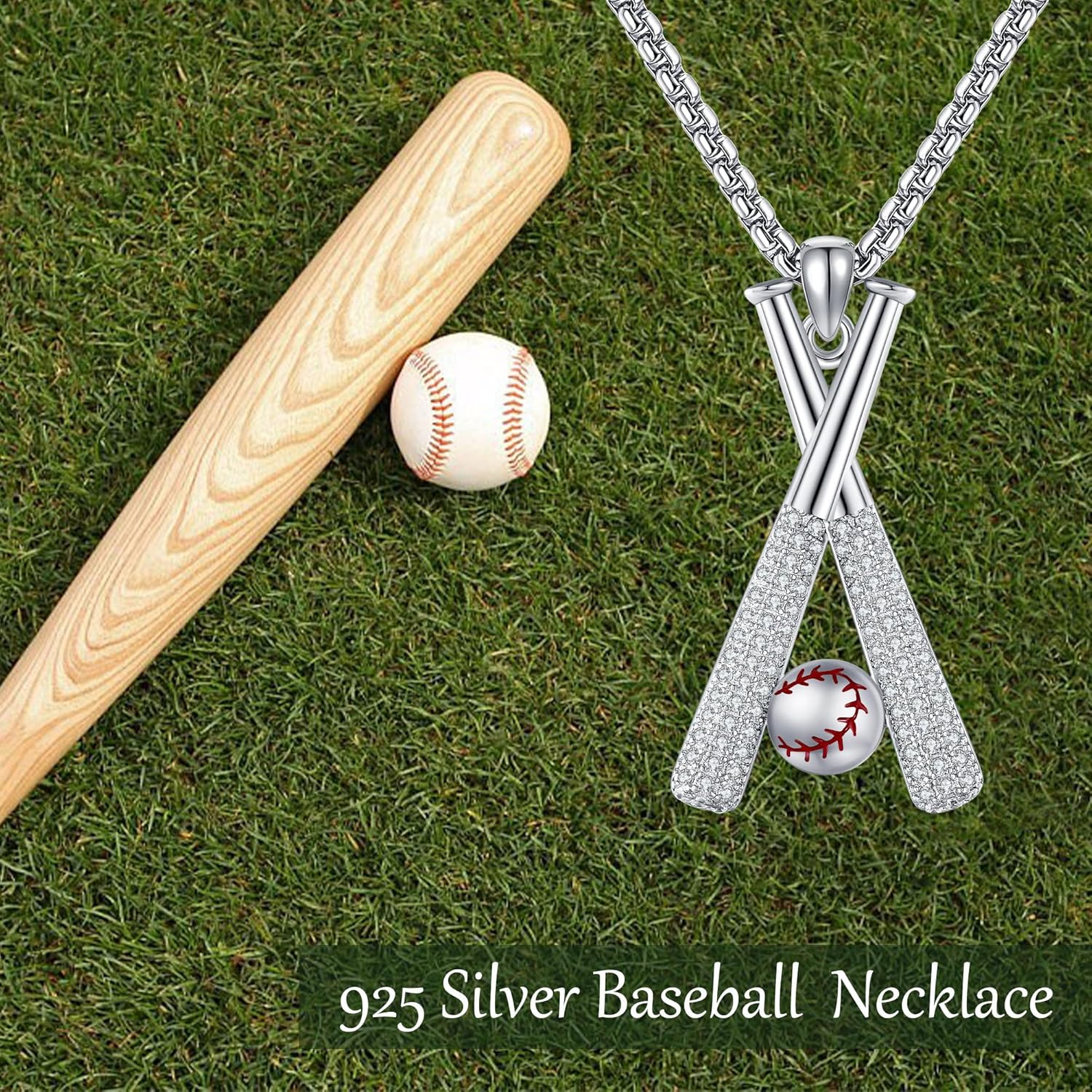 Baseball Necklace 925 Sterling Silver Baseball Necklaces for Men Baseball Bat Chain Baseball Jewelry For Men - Image 7
