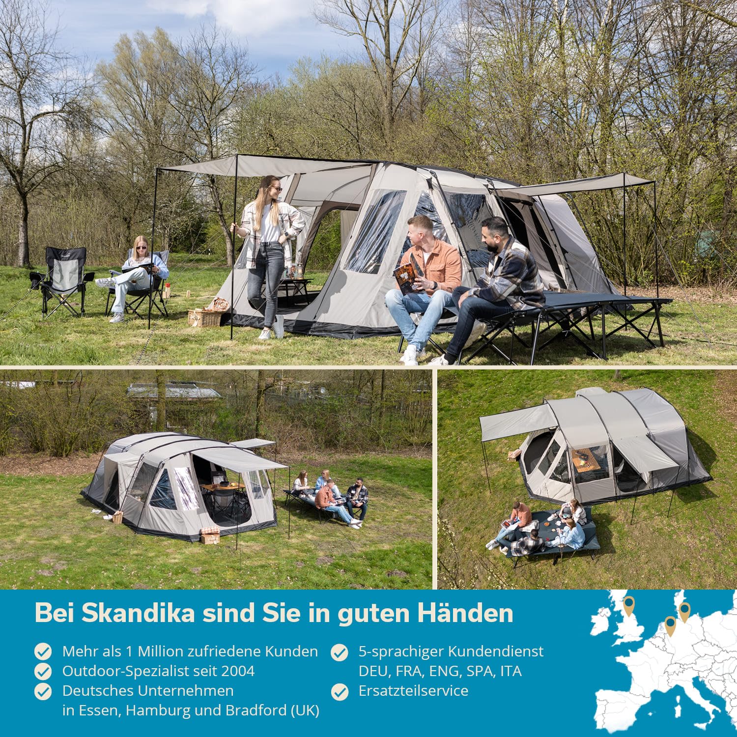 Skandika Nordland - con/sin Sleeper Technology - 4 Personas - Tienda campaña Familiar - túnel - mosquiteras- 2 Metros