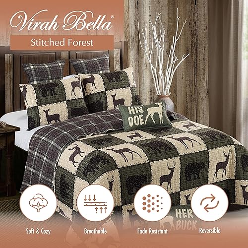 Miniatura 2 de Virah Bella Juego de ropa de cama de 2 piezas con edredón de cabaña individual  Bosque cosido  Verdant  Juego de edredón reversible rústico de