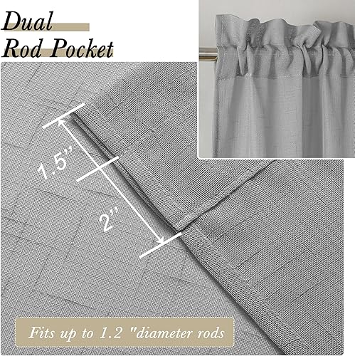 Miniatura 7 de Kirei - Cortinas traslúcidas con aspecto de lino gris elegante para decoración de ventanas, bolsillo para barra, tratamiento de ventana de lino