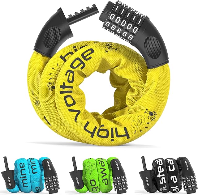 Bike Chain Lock & Extra Strong Heavy Duty Steel | Long High Security Cable Combination Code: Bicycle Motor Cycling, Door Gate Fence Outdoor Wheel Cycle Safety Theft Protection, 5-Digit Figures Secure