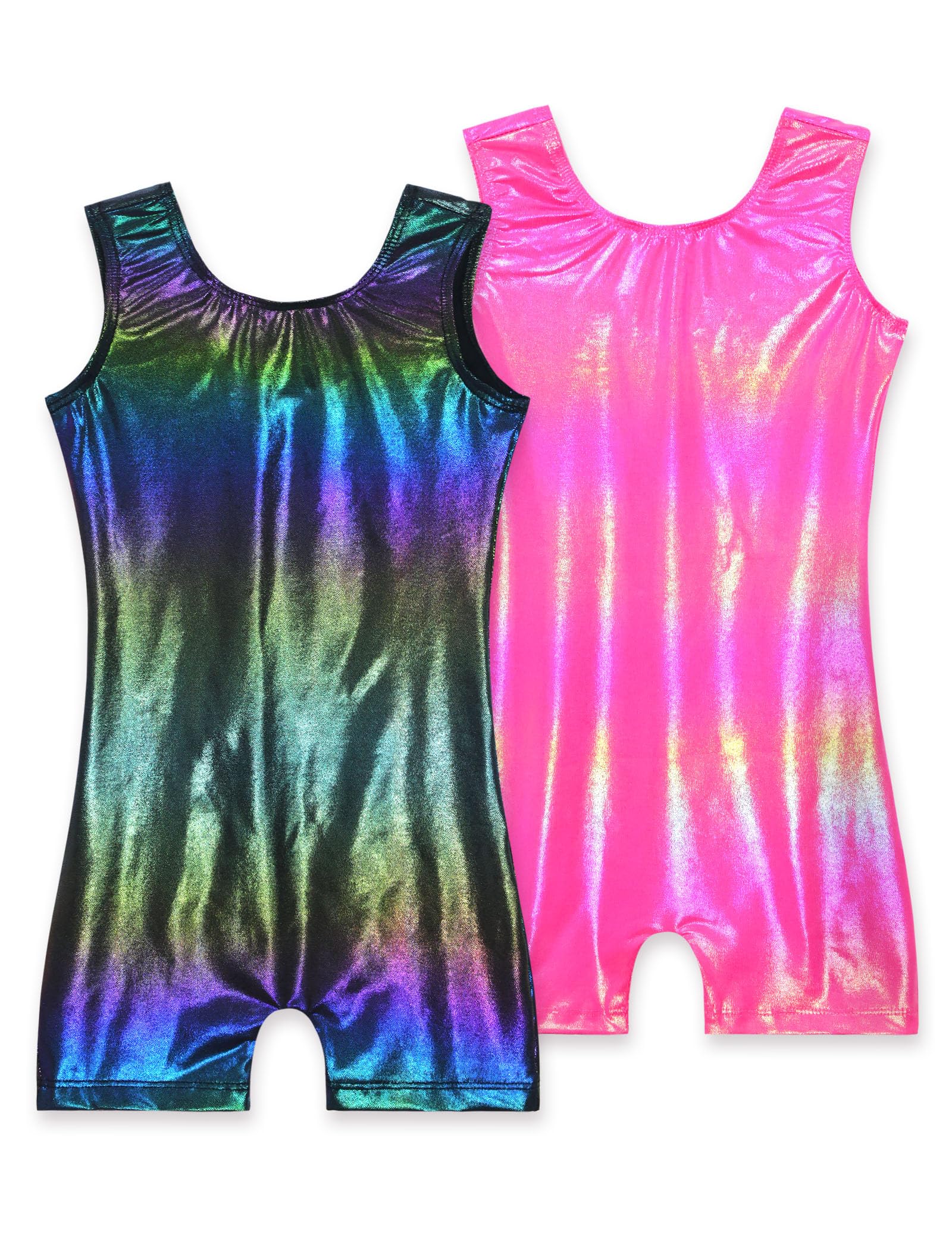 Nokecina 2 Pack Leotard for Girls Gymnastics Sparkly Tumbling Unitards with Shorts Sleeveless One Piece Biketards