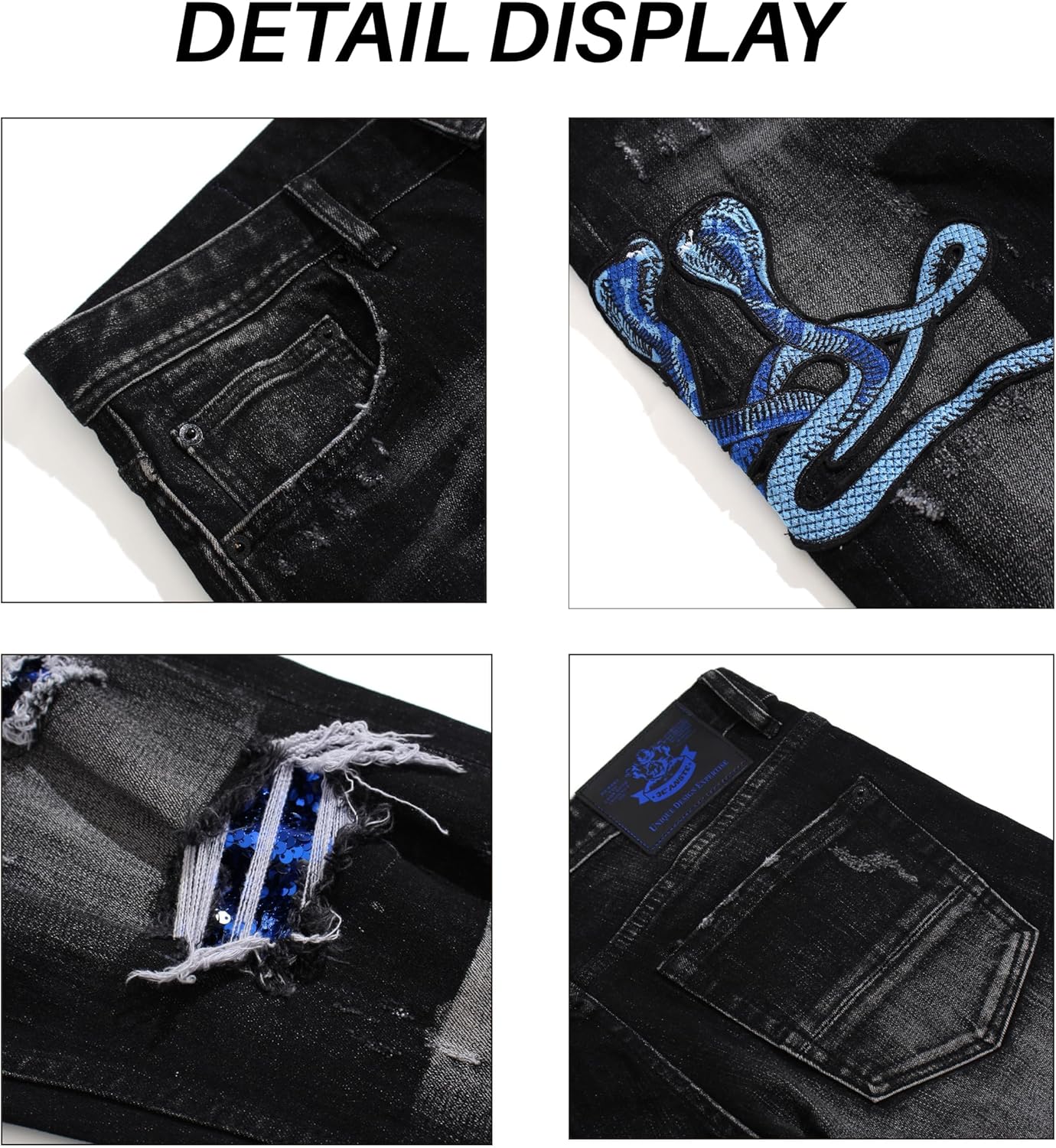 Men's Slim Fit Stretch Jeans Ripped Skinny Jeans for Men, Casual Straight Leg Streetwear Comfort Male Pants - Image 4