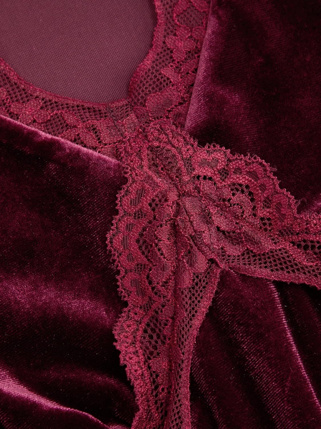 CIDER Velvet Mini Dress with Lace Trim Long Sleeve Dress - Image 2