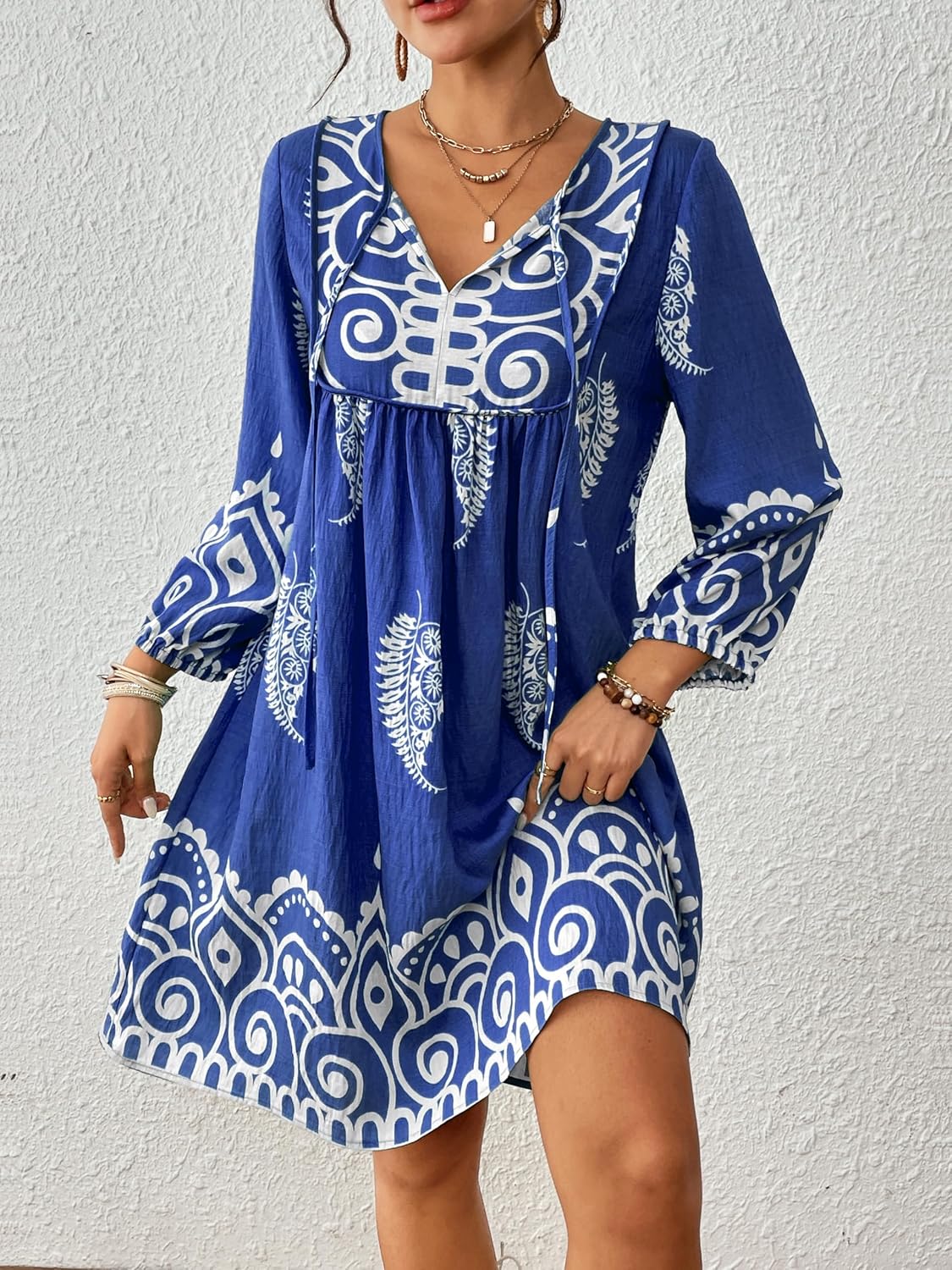 Eddoyee Women Casual Summer Dress, V Neck 3/4 Sleeve Boho Floral Print Flowy Loose Beach Vacation Dress - Image 7