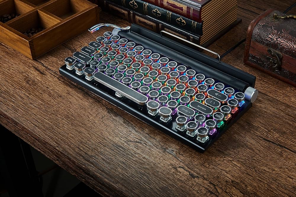 Green Axis Mechanical Keyboard-typewriter Shape, Retro Design; Built-in