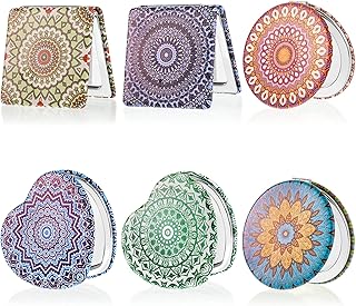 Mandala Design Pocket Mirror Mini Purse Mirror Travel Makeup Mirror Compact Mirror Beauty Magnifying Double Sides Pocket Mirror Portable Handheld Folding Pu Leather Mirror for Women Girls(6 Pieces)
