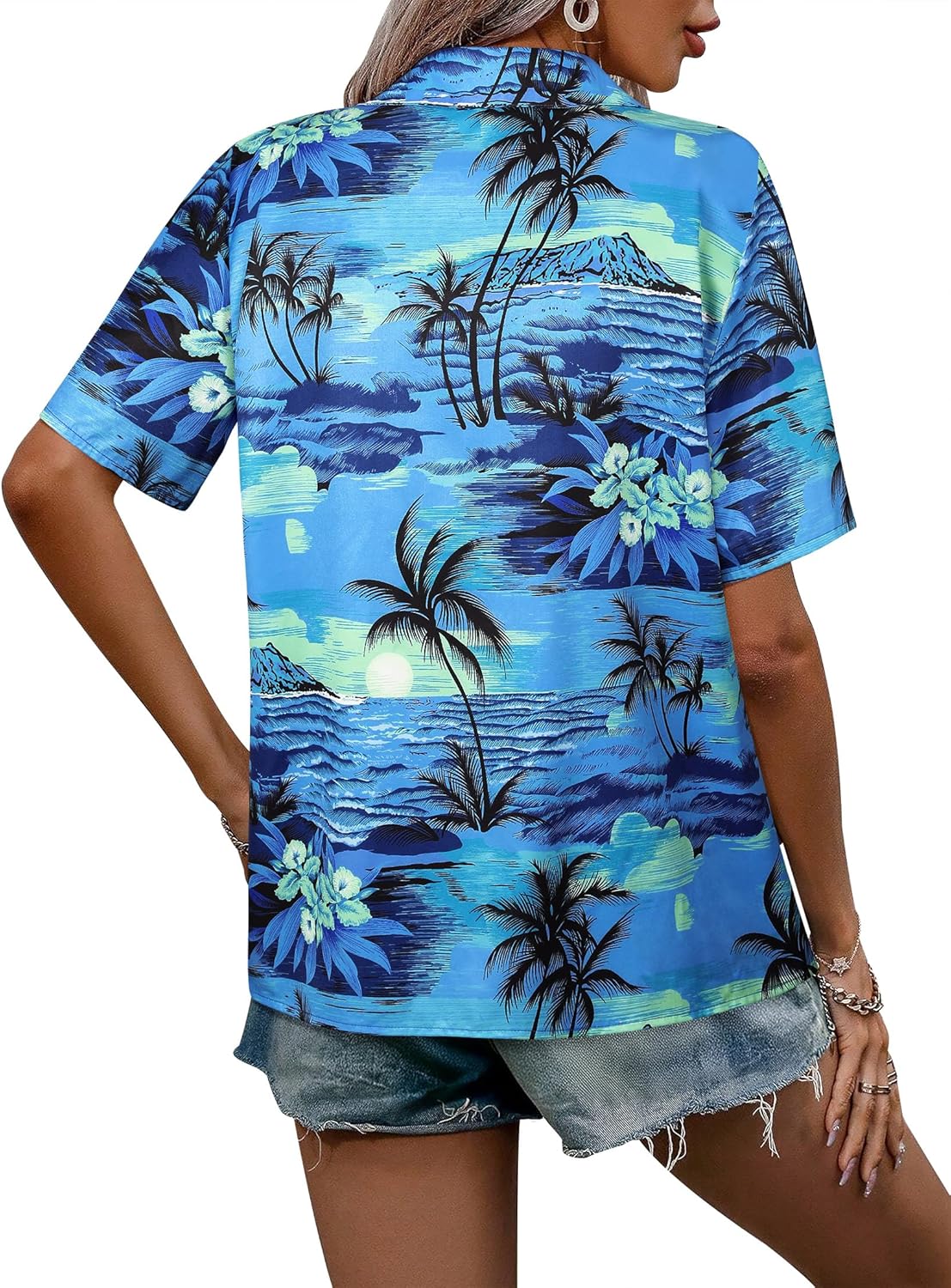 ZXZY Women Summer Hawaii Shirts Soft Cool Floral Tropic Print Short Sleeve Button Up Tops T-Shirt - Image 5