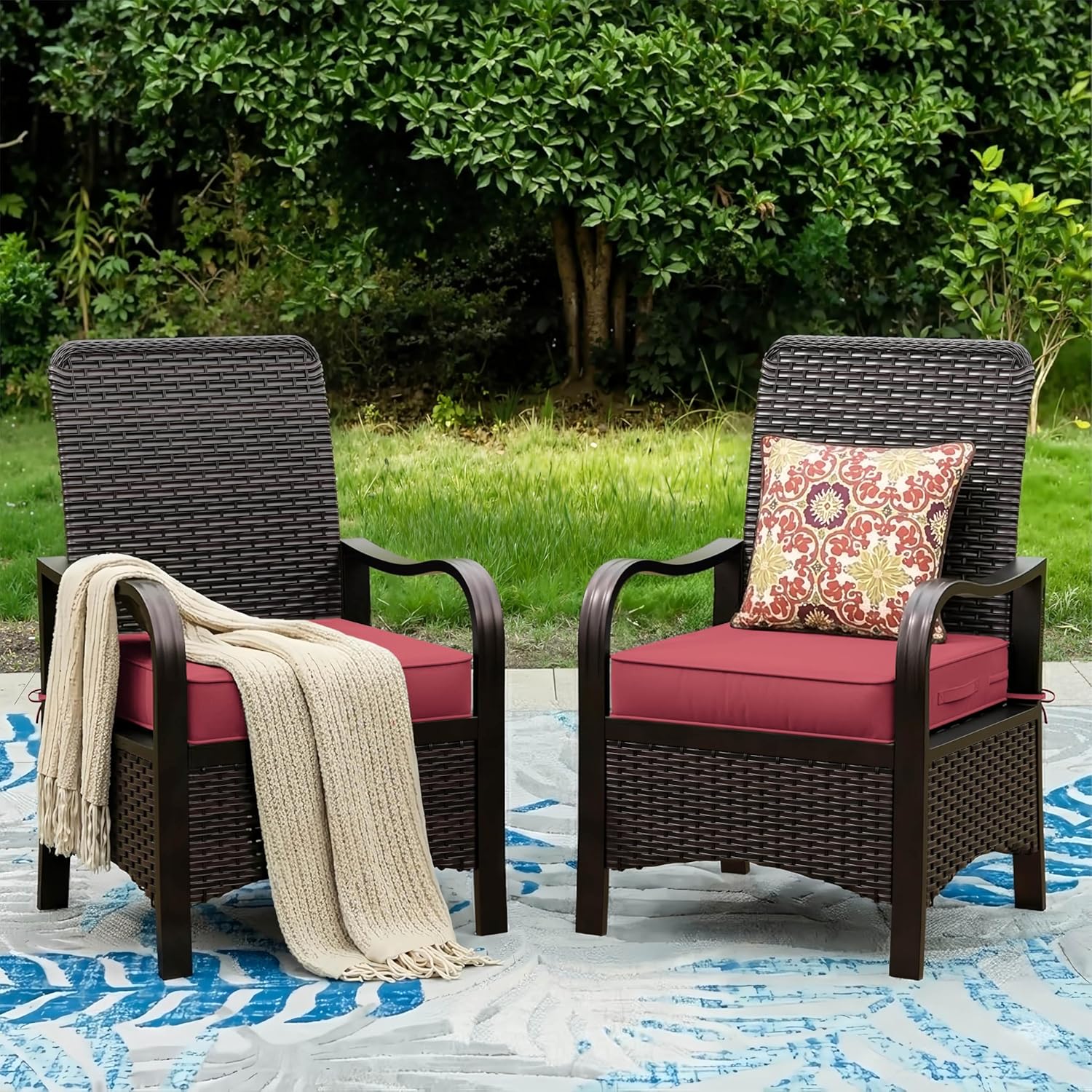 Outdoor Chair Cushions Patio Funiture Chair Seat Cushion 18.5 L X 16 W X 4 H Waterproof & Fade Resistant Square Sofa Couch Chair Pads with Non-slip Bottom &Handle & Adjustable Straps Set of 2