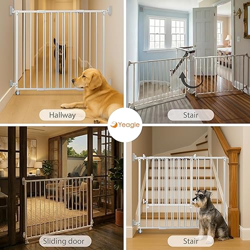 Miniatura 6 de Yeagle Protector de ruedas extensible, puerta de seguridad ajustable para mascotas, barrera interior expandible de metal blanco con ruedas para