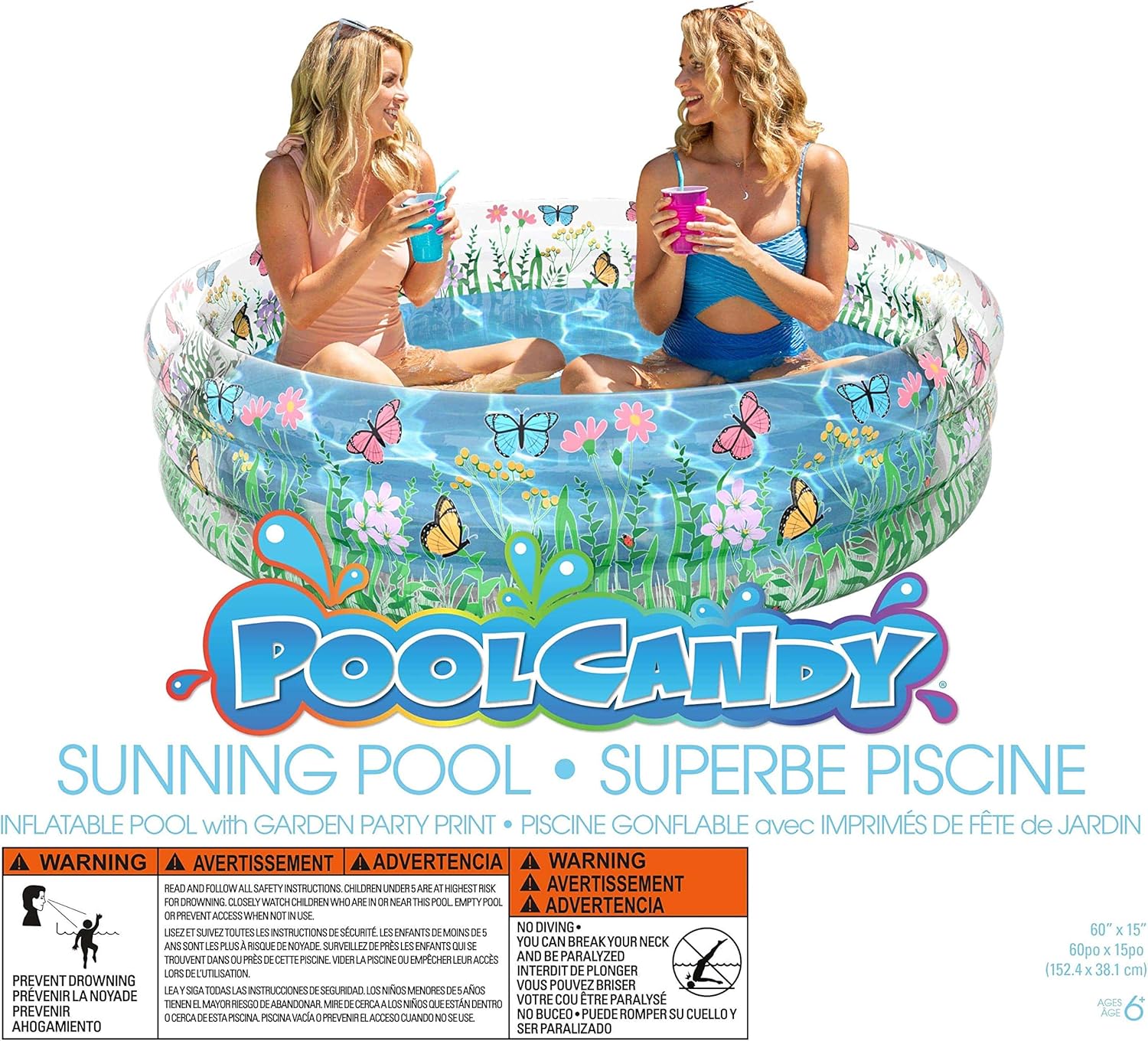Poolcandy Inflatable Sunning Pools for up to 3 Adults (Stunning Garden, Flower and Butterfly Print Inflatable Sunning Pool)