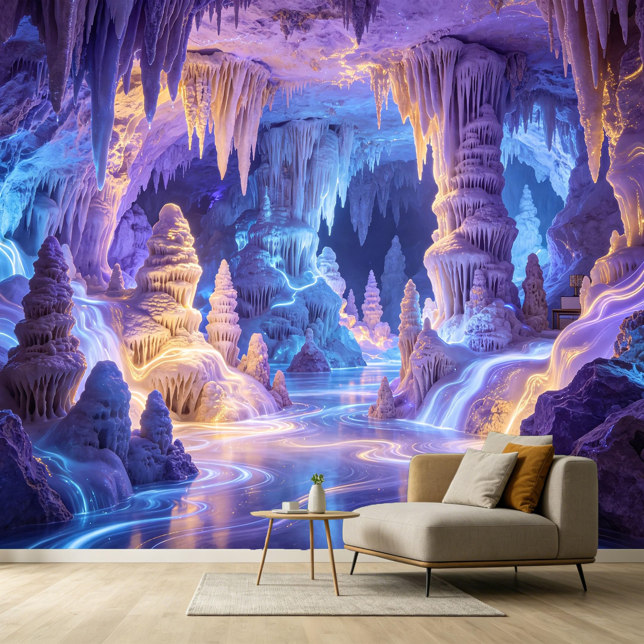 Custom Size Wall Murals 3D Underground Cave Stalactite Glowing Liquid Landscape SelfAdhesive Wall Fabric Removable Large Wallpaper for Photo Living Room