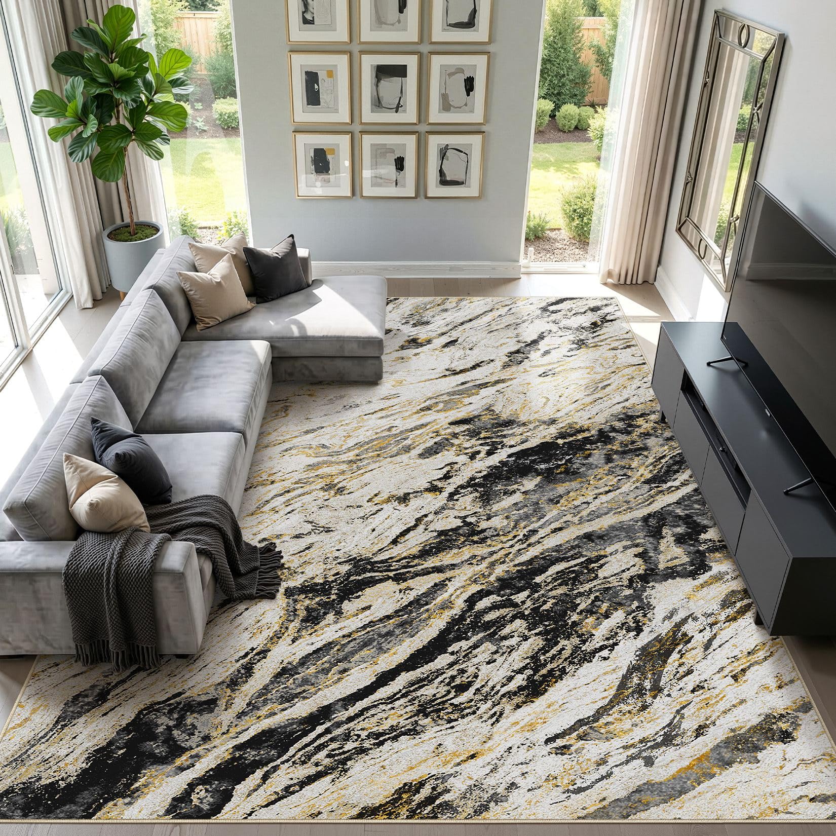 Photo 1 of Micgeek Abstract Area Rug - 10' x 14' - Black Gold