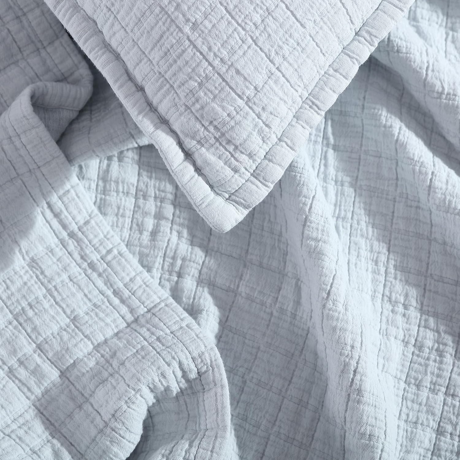 Calvin Klein - Queen Coverlet, Cotton Jacquard Bedding, Garment Washed Home Decor for Soft & Relaxed Feel (Dawn Blue, Queen)