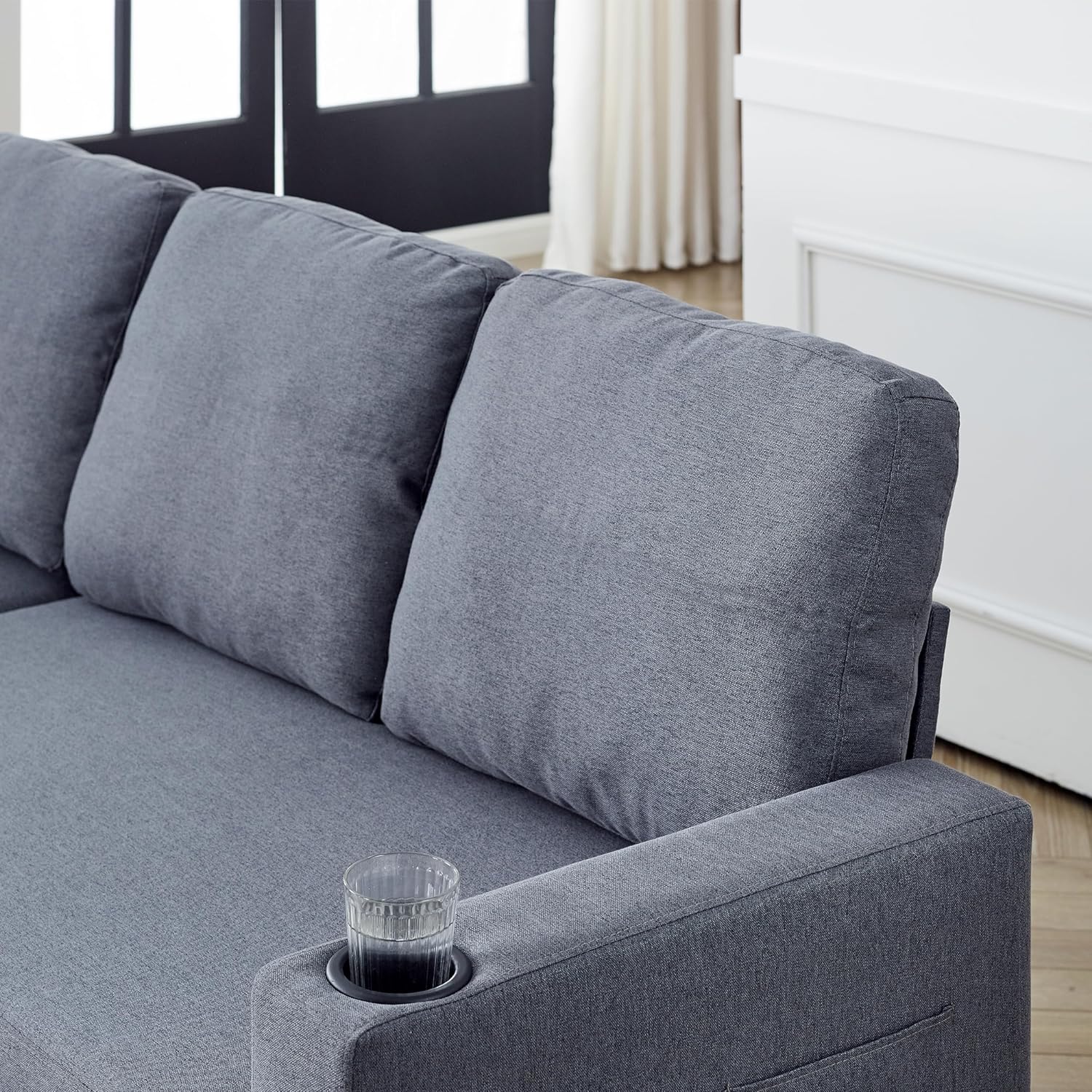 FX78.7"Comfortable Linen L-Shaped Combo Sofa Sofa Bed, Living Room Furniture Sets for Tight Spaces, Reversible Sleeper Combo Sofa with Pullout Bed,Reversible Sofa Bed for Living Room, Office, Apartmen